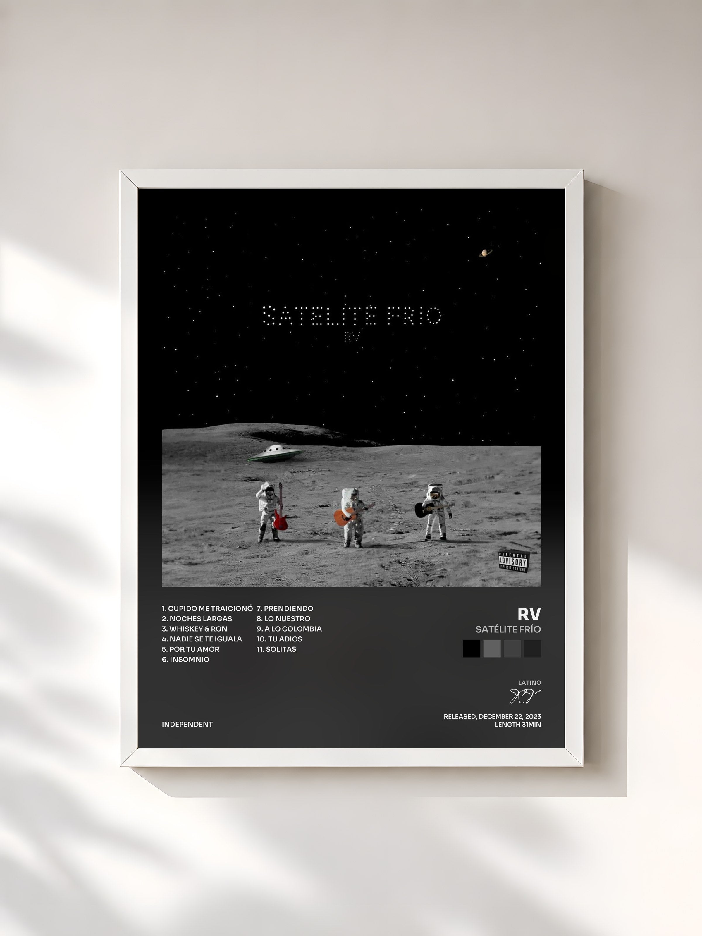 #blanc Tableau de l'album Satélite Frío de RV, cadre blanc, imprimé et encadré en France