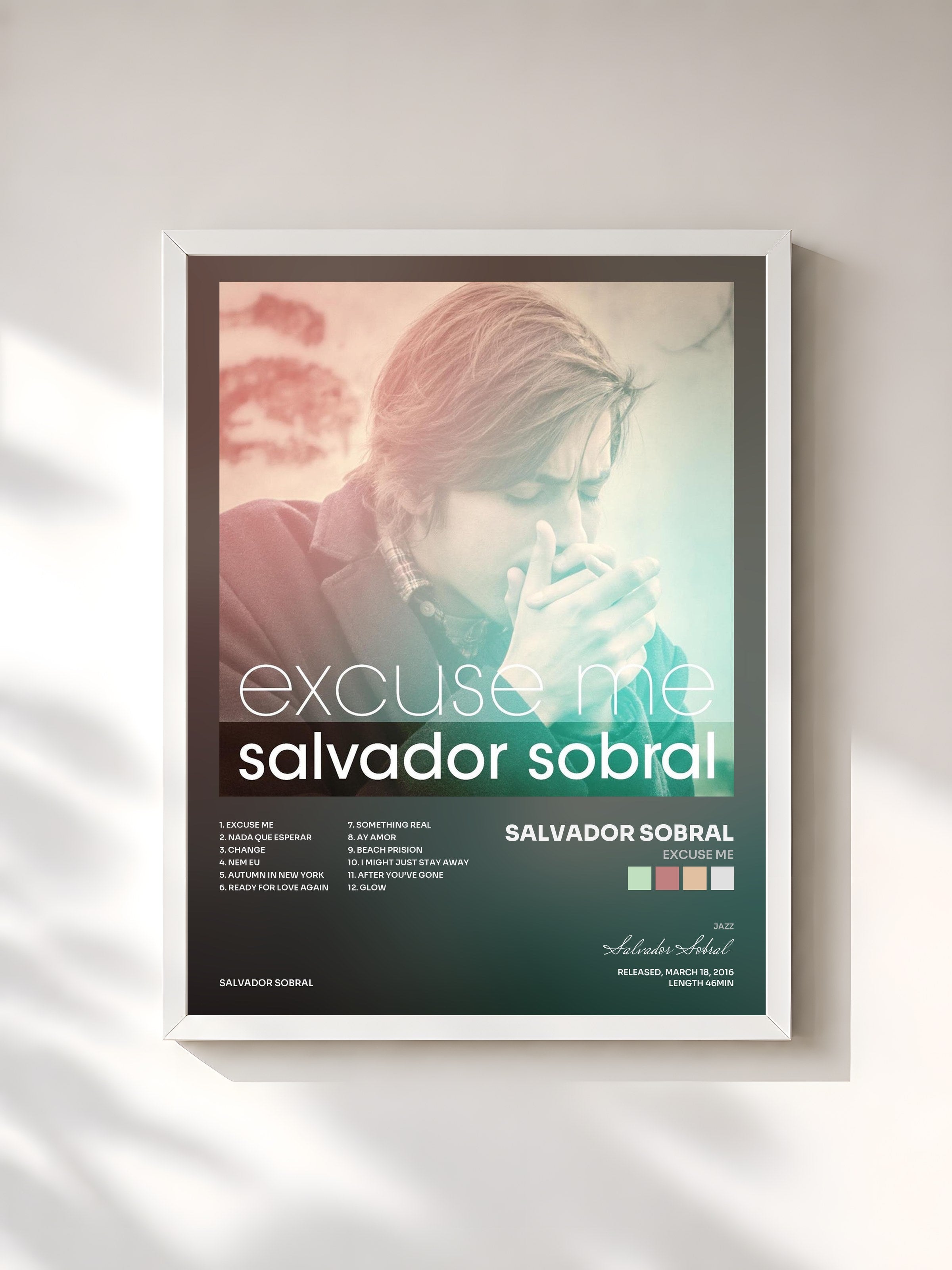 #blanc Tableau de l'album Excuse Me de Salvador Sobral, cadre blanc, imprimé et encadré en France