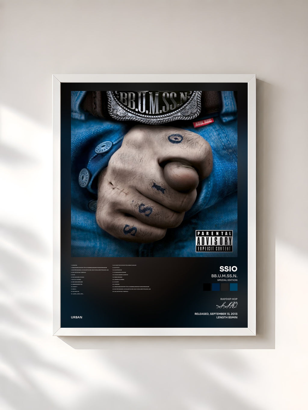 #blanc Tableau de l'album BB.U.M.SS.N. (Spezial Edition) de SSIO, cadre blanc, imprimé et encadré en France