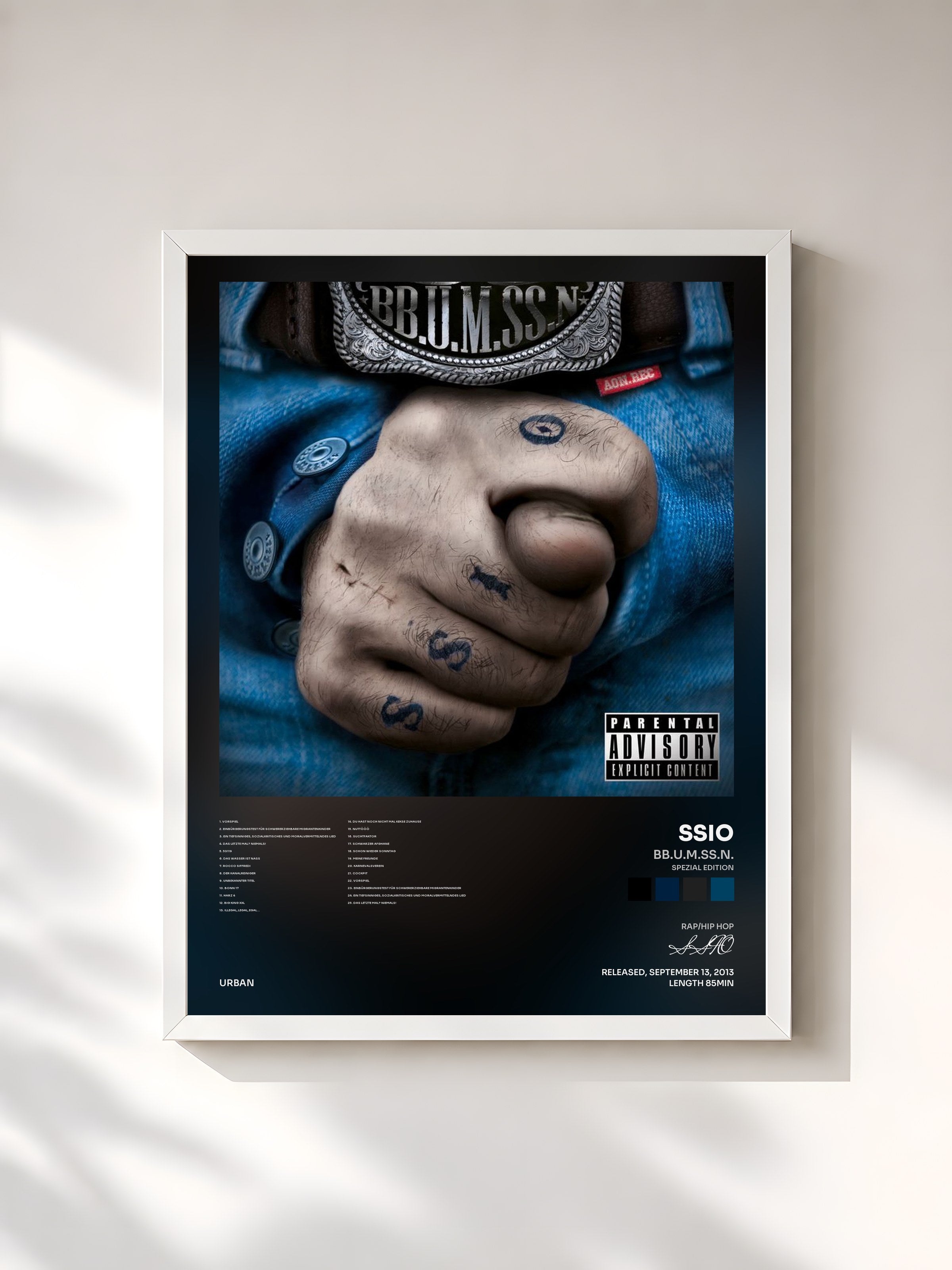 #blanc Tableau de l'album BB.U.M.SS.N. (Spezial Edition) de SSIO, cadre blanc, imprimé et encadré en France