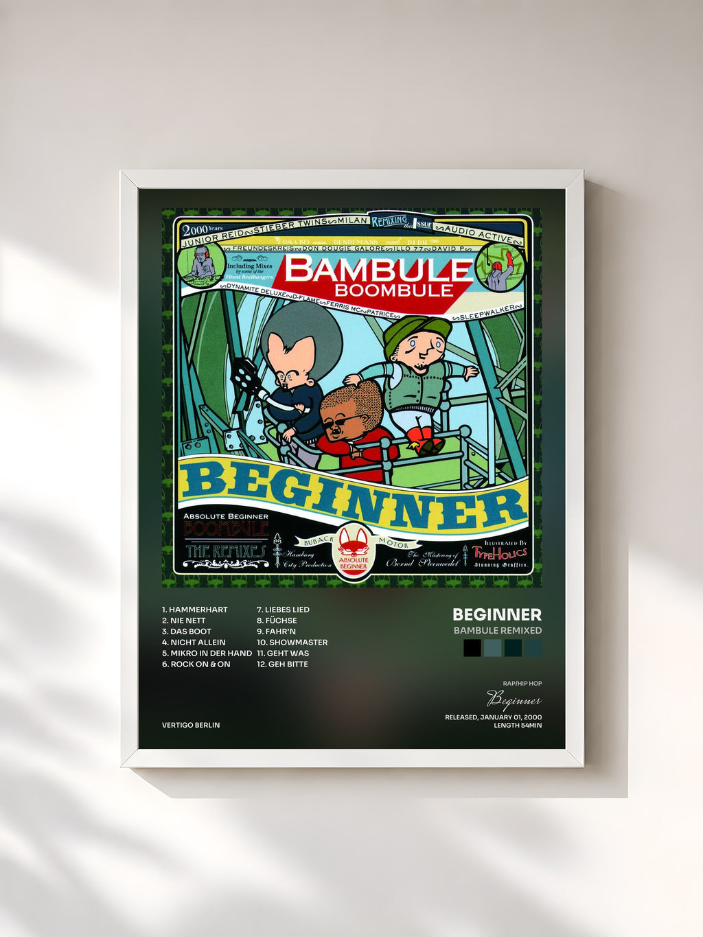 #blanc Tableau de l'album Bambule Remixed de Beginner, cadre blanc, imprimé et encadré en France