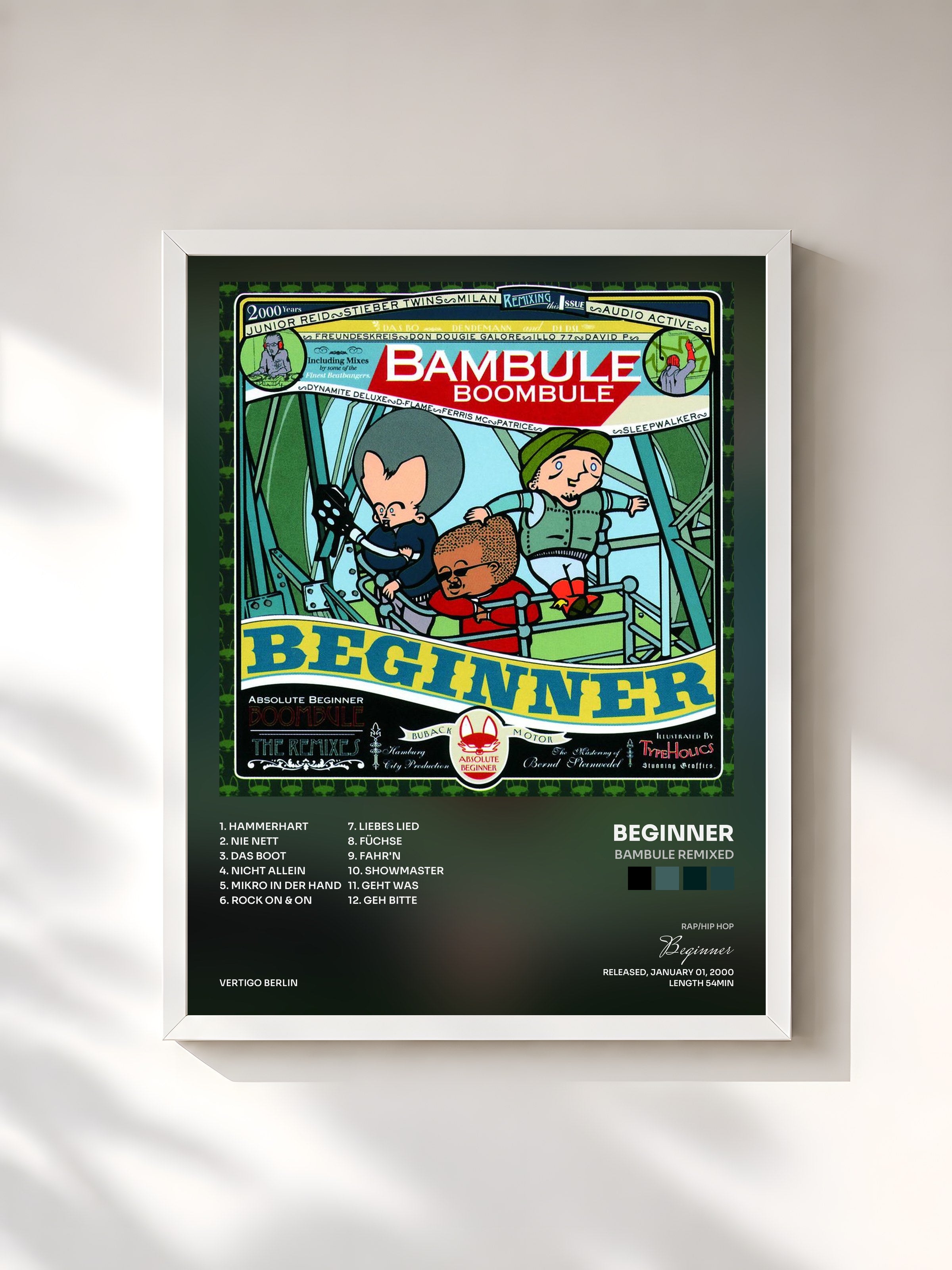 #blanc Tableau de l'album Bambule Remixed de Beginner, cadre blanc, imprimé et encadré en France