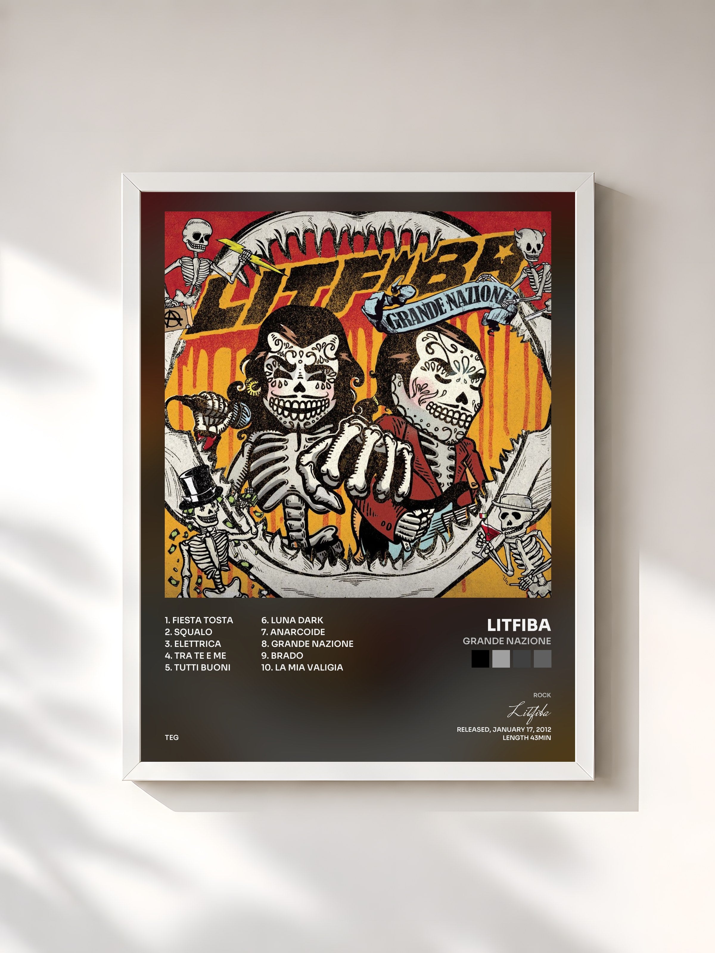 #blanc Tableau de l'album Grande Nazione de Litfiba, cadre blanc, imprimé et encadré en France