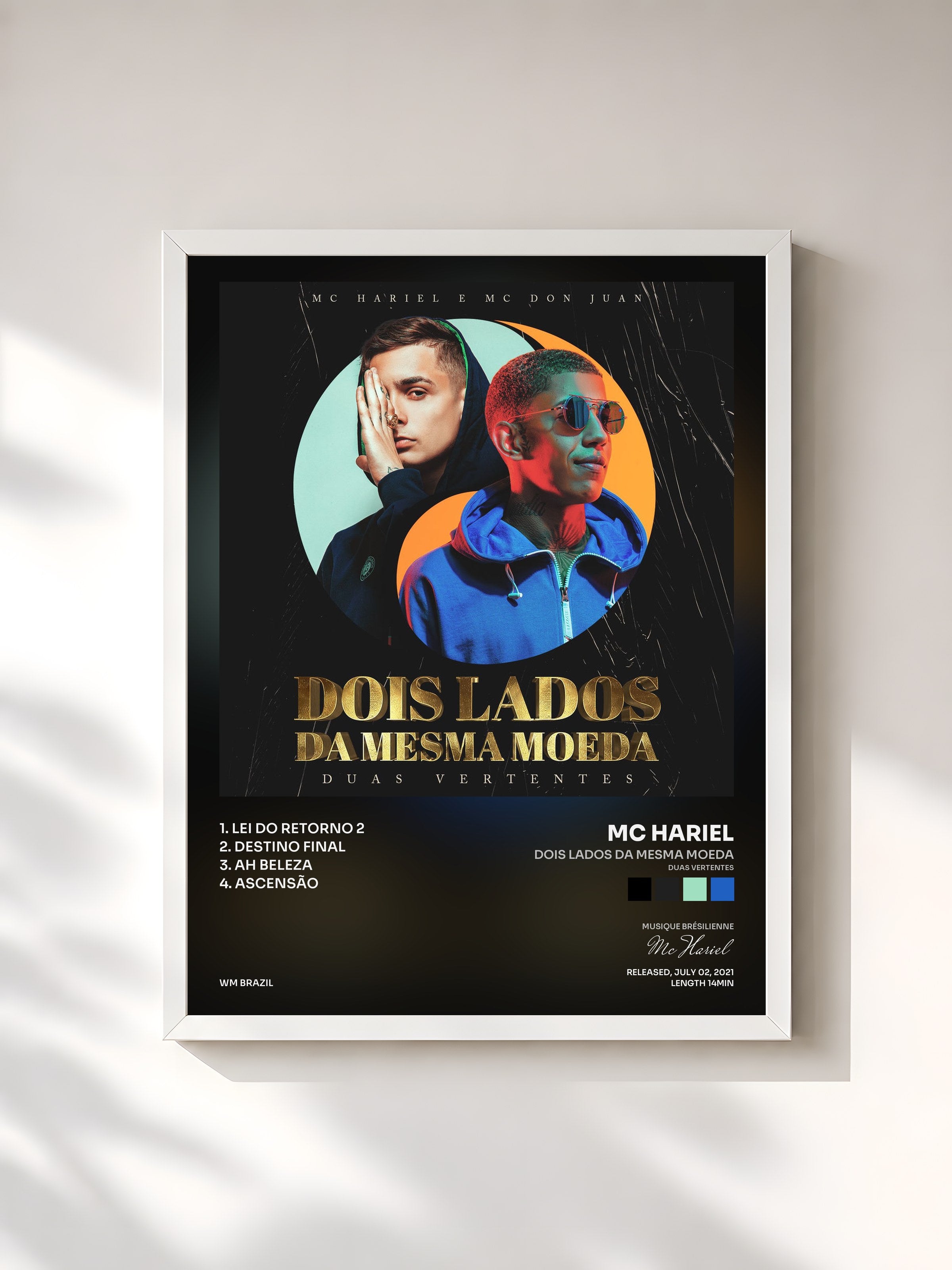 #blanc Tableau de l'album Dois Lados da Mesma Moeda (Duas Vertentes) de Mc Hariel, cadre blanc, imprimé et encadré en France