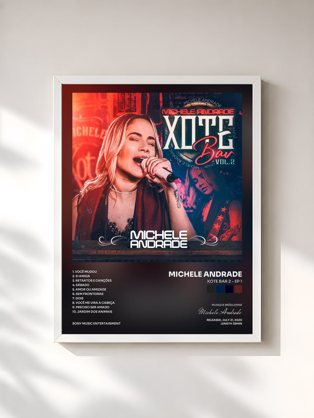 #blanc Tableau de l'album Xote Bar 2 - EP 1 de Michele Andrade, cadre blanc, imprimé et encadré en France