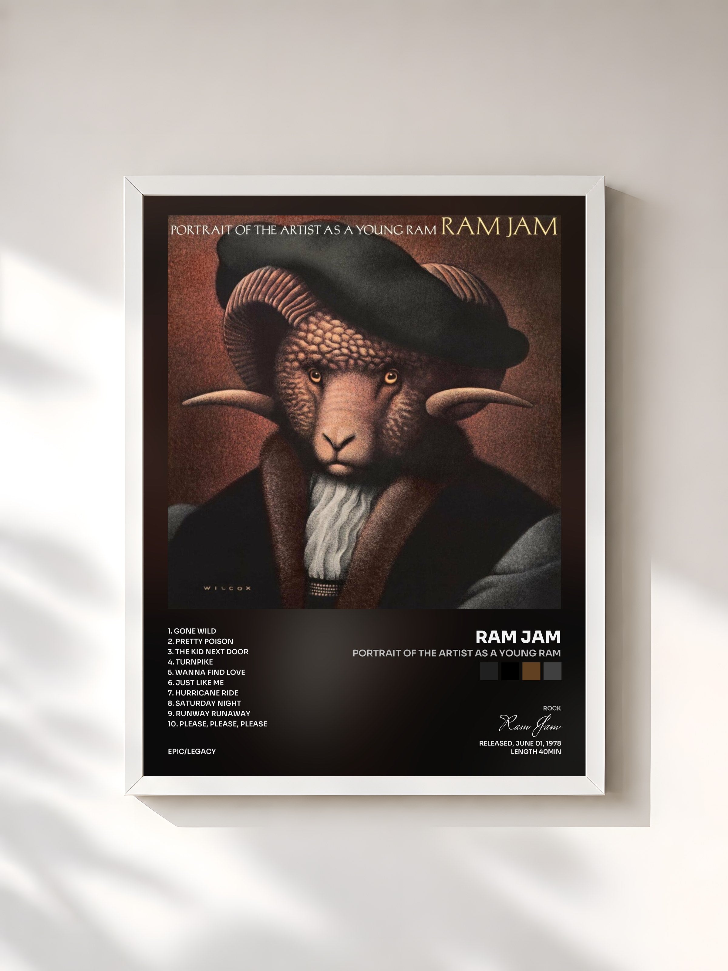 #blanc Tableau de l'album Portrait of the Artist as a Young Ram de Ram Jam, cadre blanc, imprimé et encadré en France