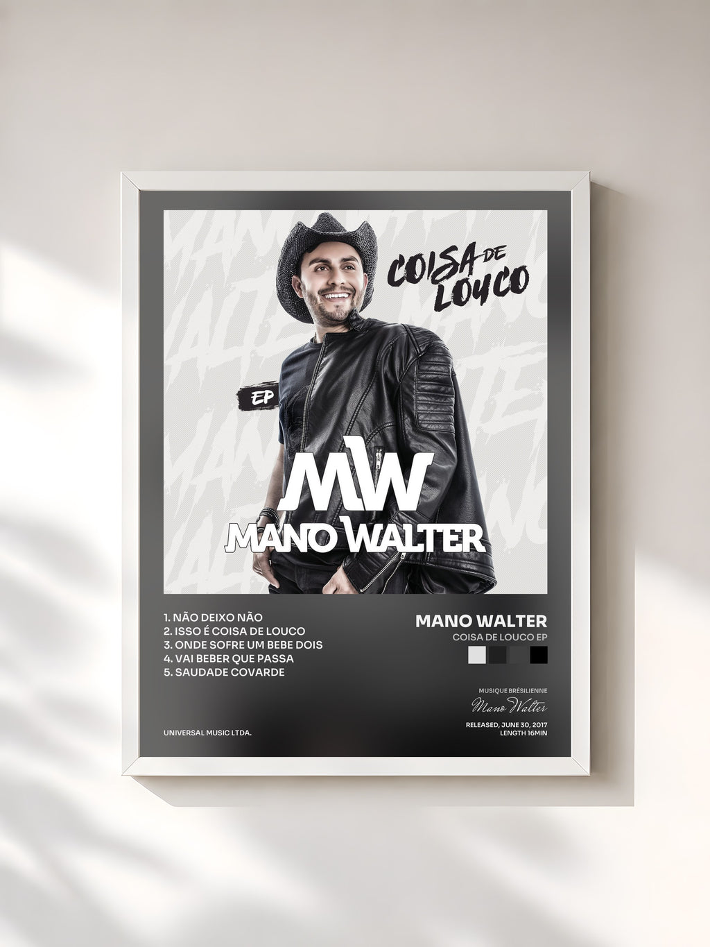 #blanc Tableau de l'album Coisa De Louco EP de Mano Walter, cadre blanc, imprimé et encadré en France