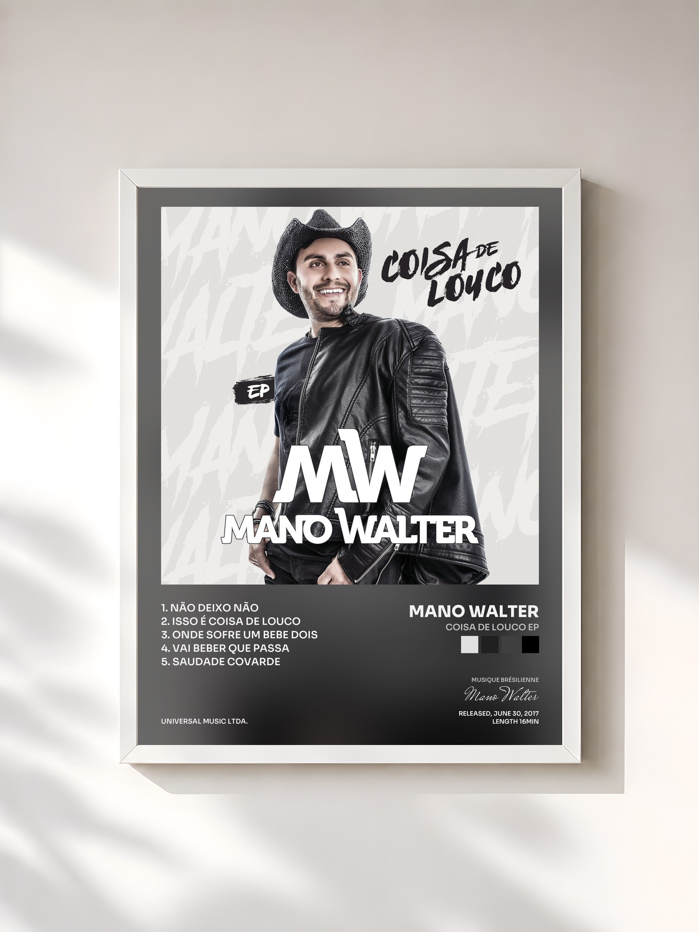 #blanc Tableau de l'album Coisa De Louco EP de Mano Walter, cadre blanc, imprimé et encadré en France