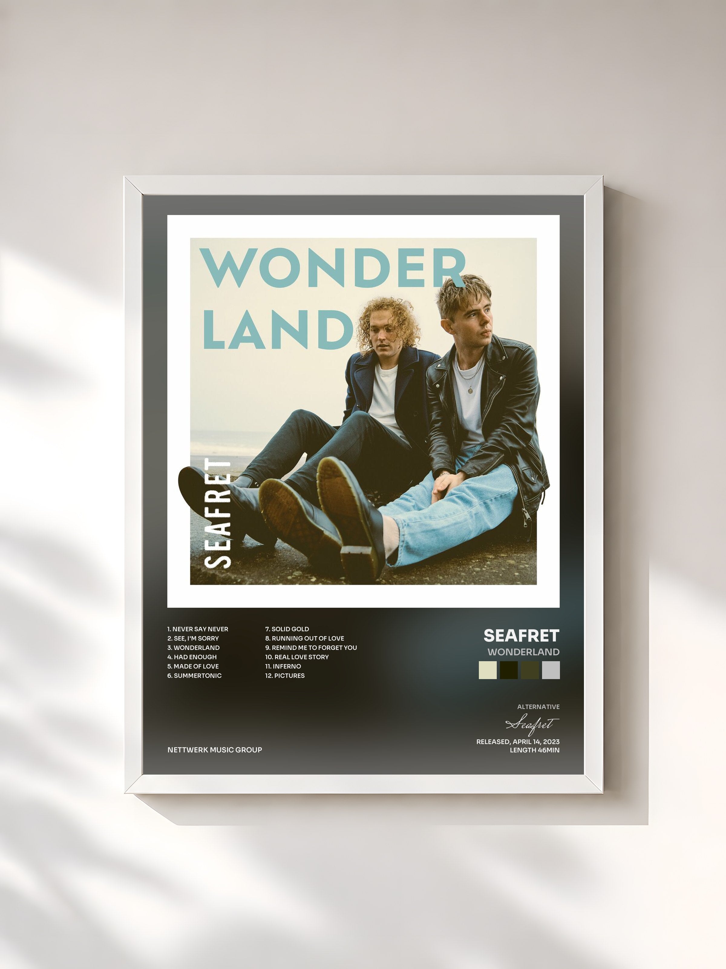 #blanc Tableau de l'album Wonderland de Seafret, cadre blanc, imprimé et encadré en France