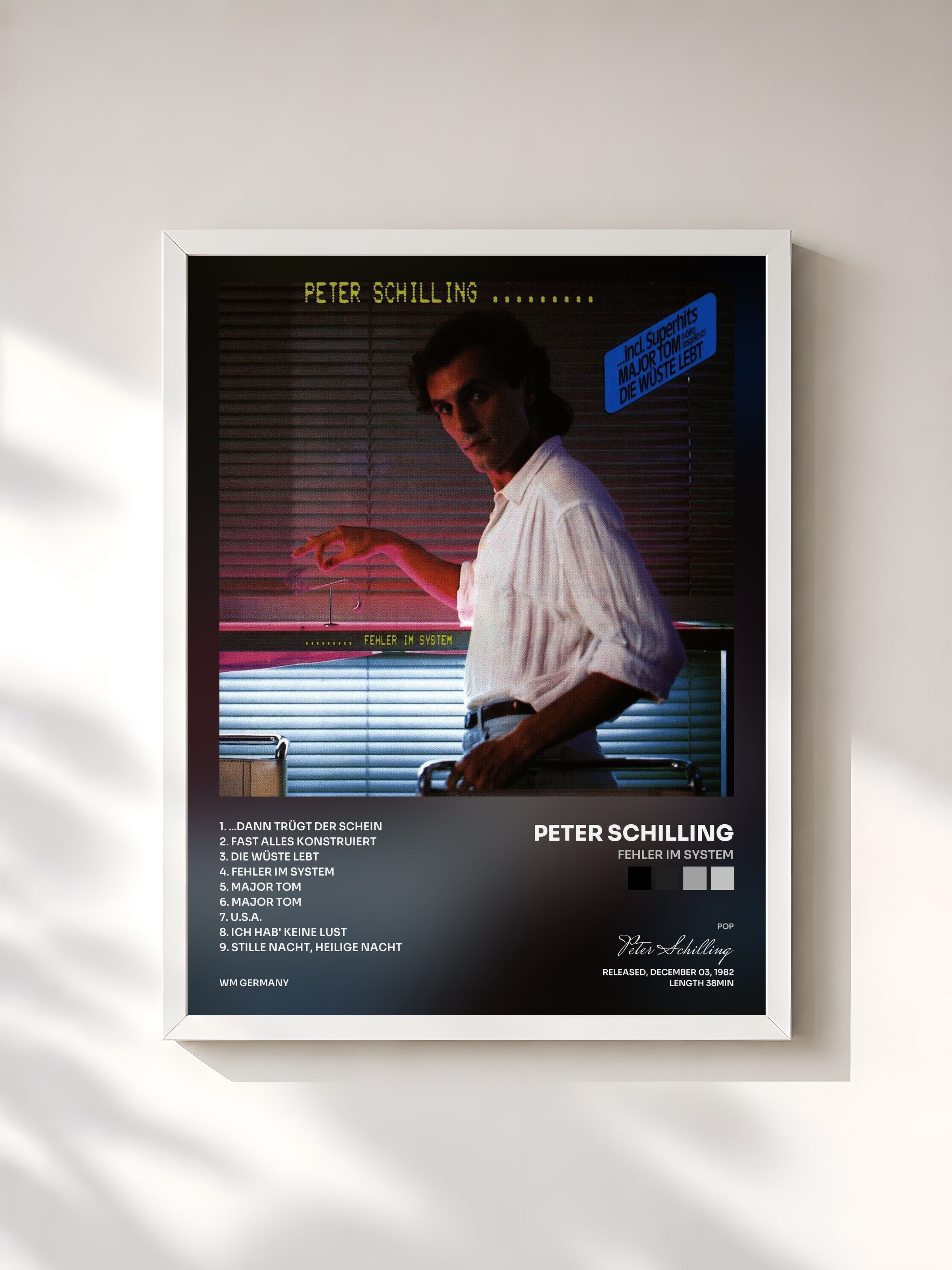 #blanc Tableau de l'album Fehler Im System de Peter Schilling, cadre blanc, imprimé et encadré en France