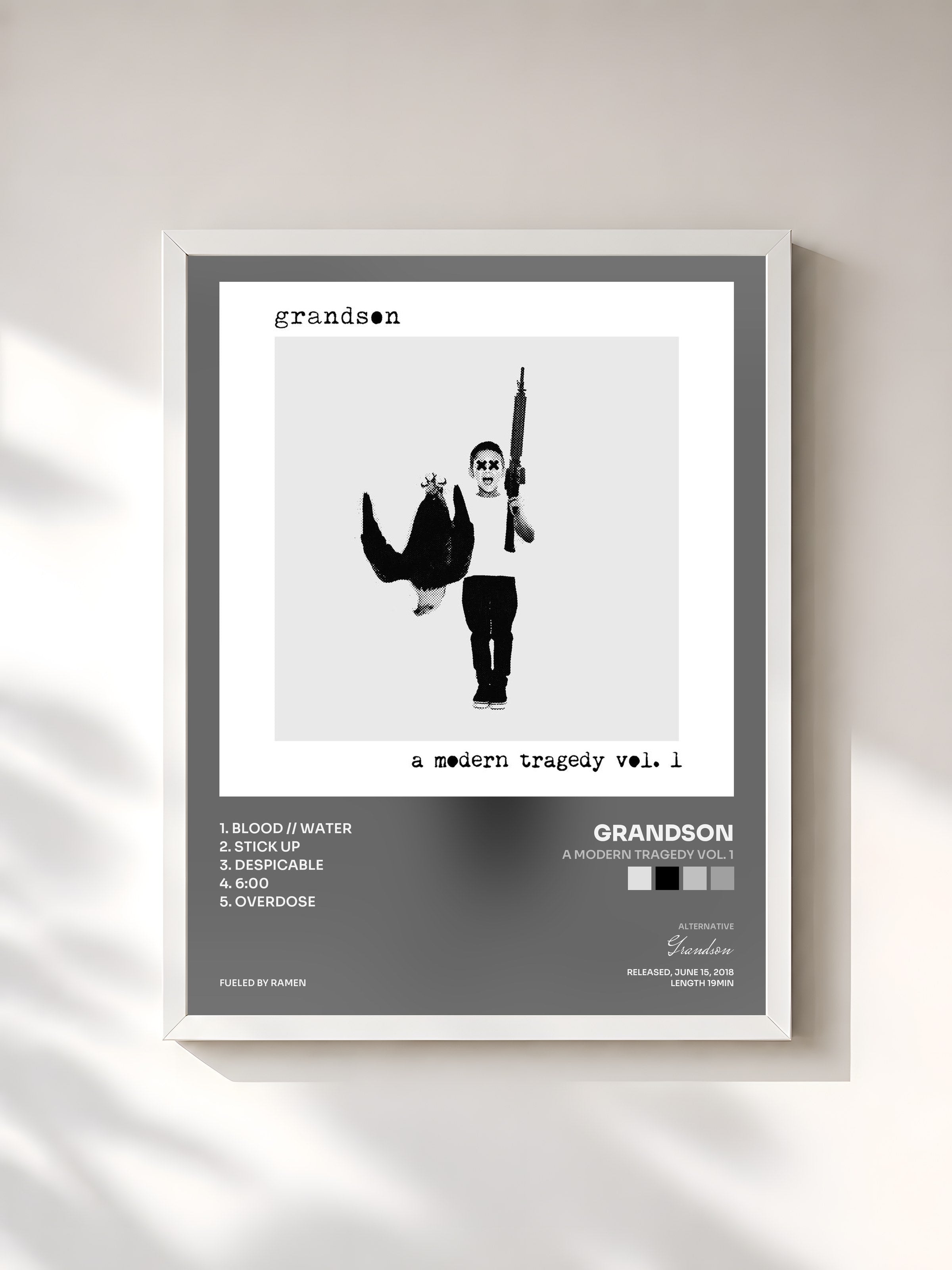 #blanc Tableau de l'album a modern tragedy vol. 1 de Grandson, cadre blanc, imprimé et encadré en France