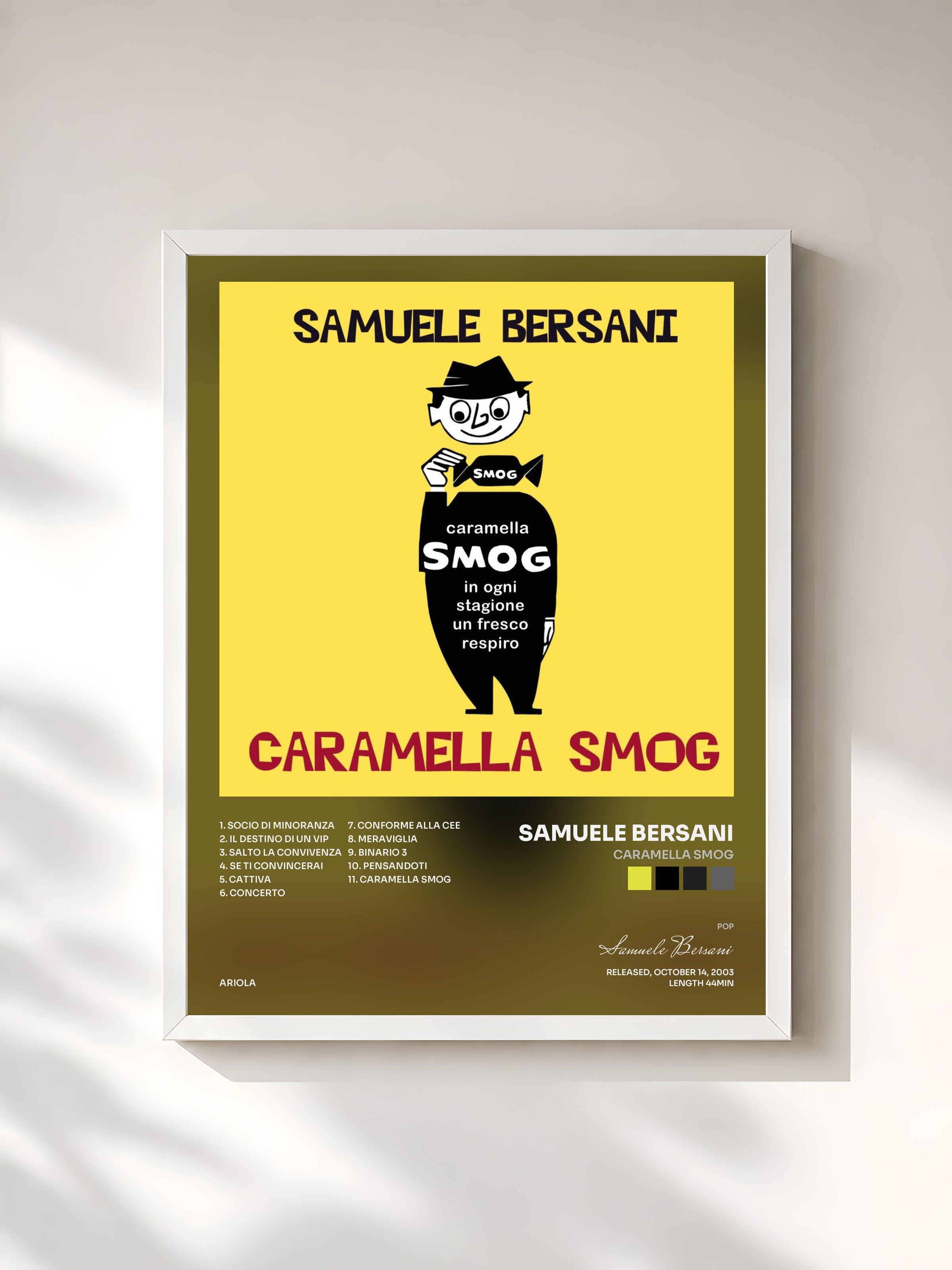 #blanc Tableau de l'album Caramella Smog de Samuele Bersani, cadre blanc, imprimé et encadré en France