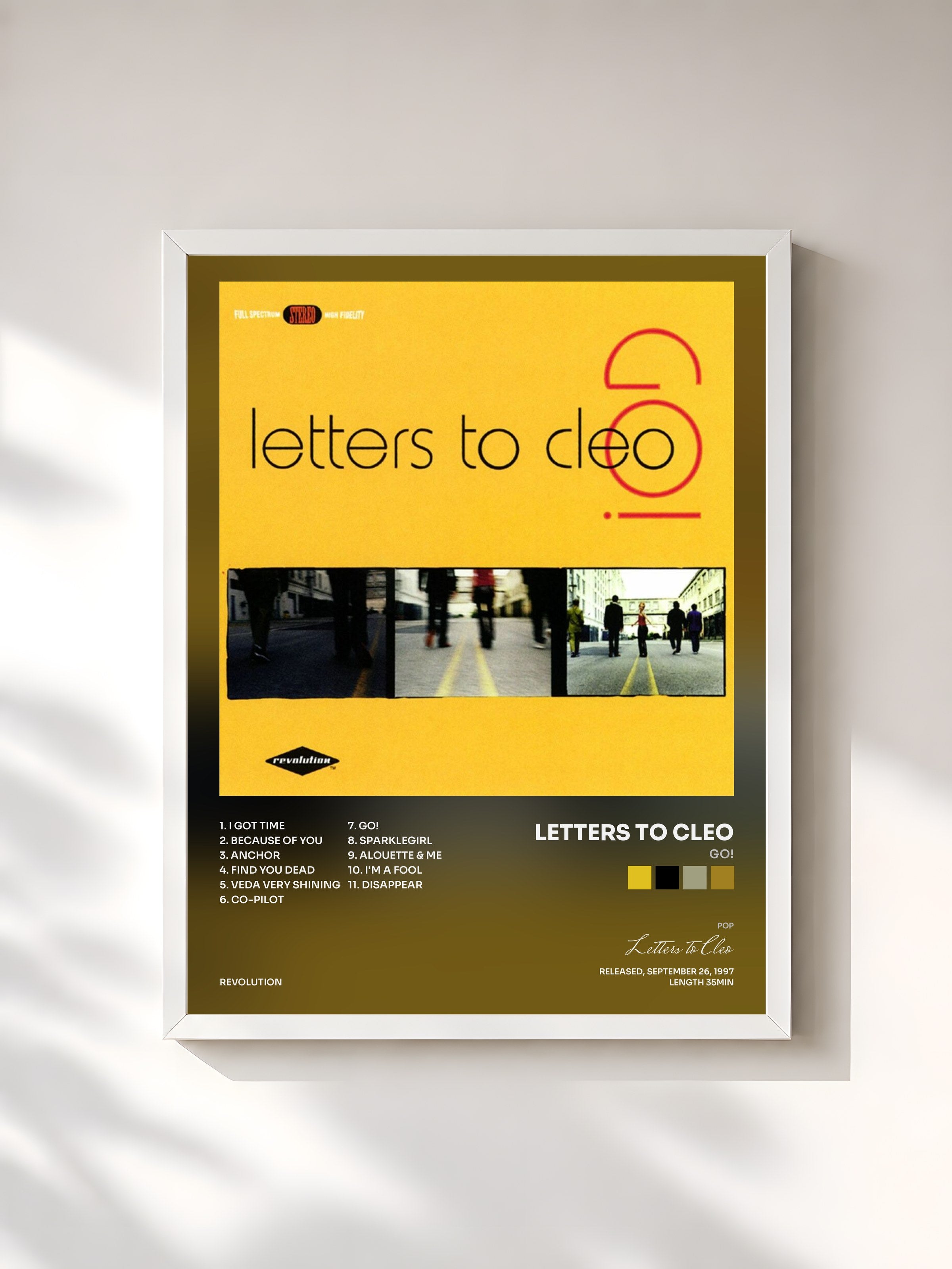 #blanc Tableau de l'album Go! de Letters to Cleo, cadre blanc, imprimé et encadré en France