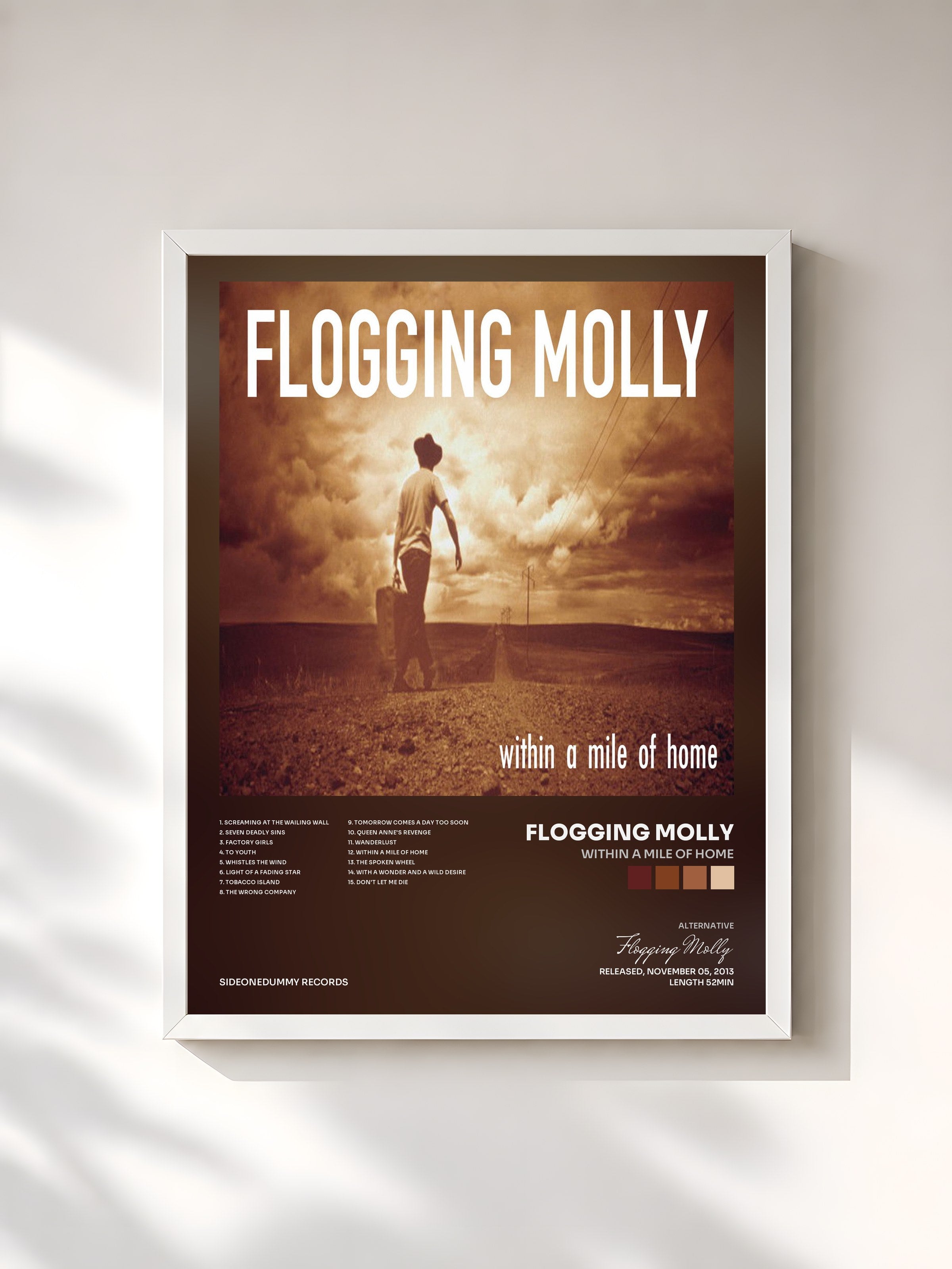 #blanc Tableau de l'album Within a Mile of Home de Flogging Molly, cadre blanc, imprimé et encadré en France