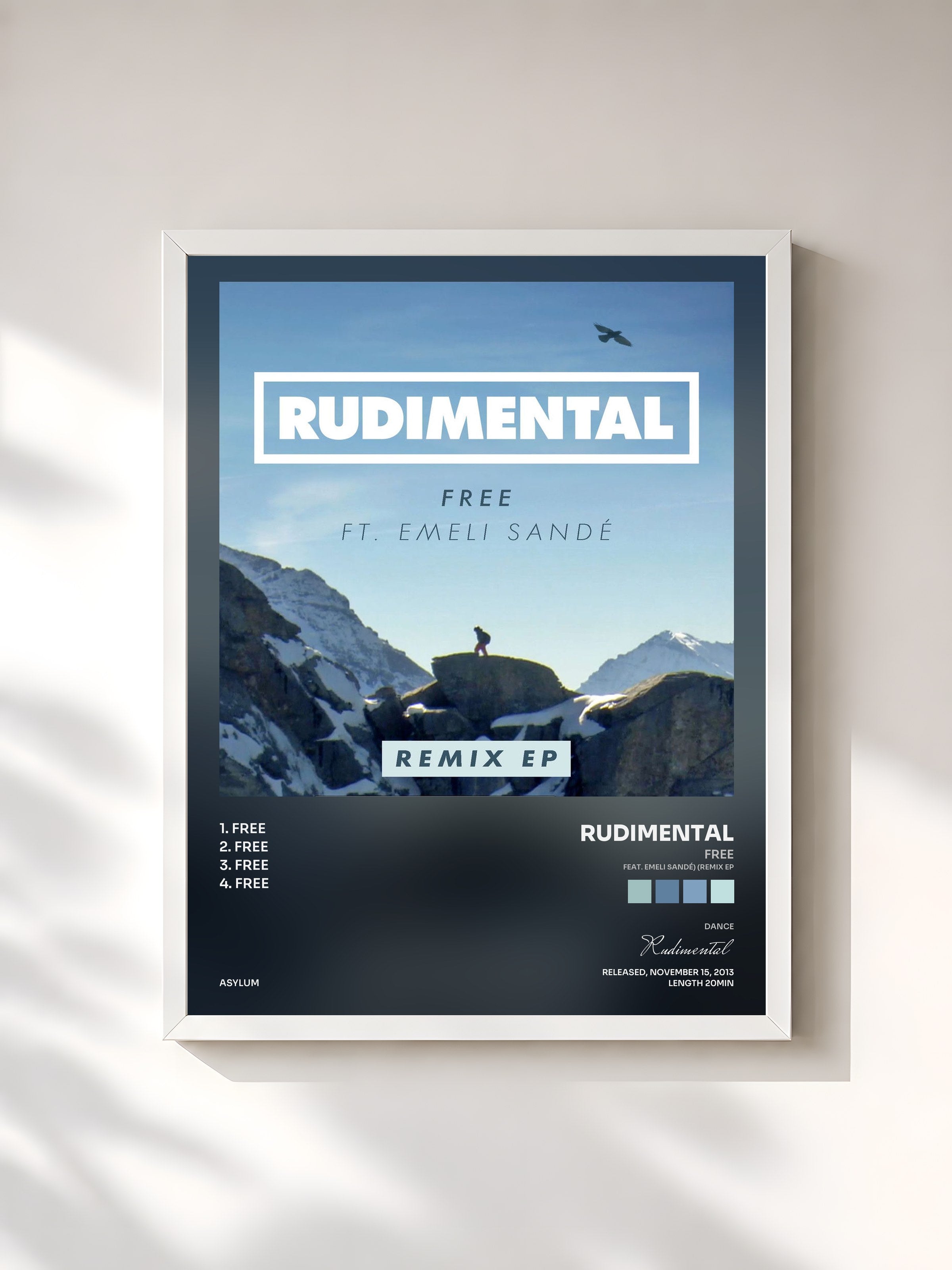 #blanc Tableau de l'album Free (feat. Emeli Sandé) (Remix EP) de Rudimental, cadre blanc, imprimé et encadré en France
