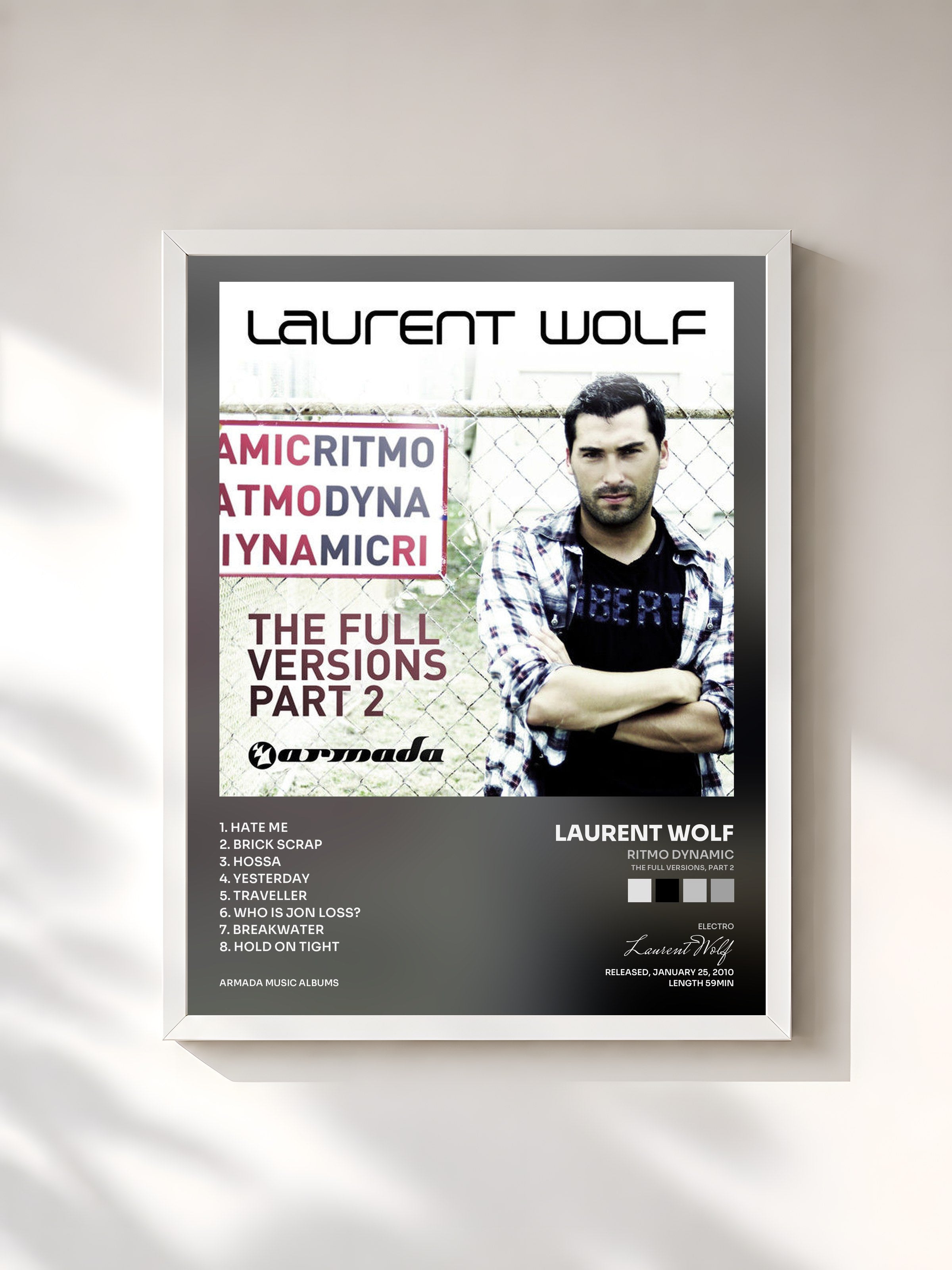 #blanc Tableau de l'album Ritmo Dynamic (The Full Versions, Part 2) de Laurent Wolf, cadre blanc, imprimé et encadré en France