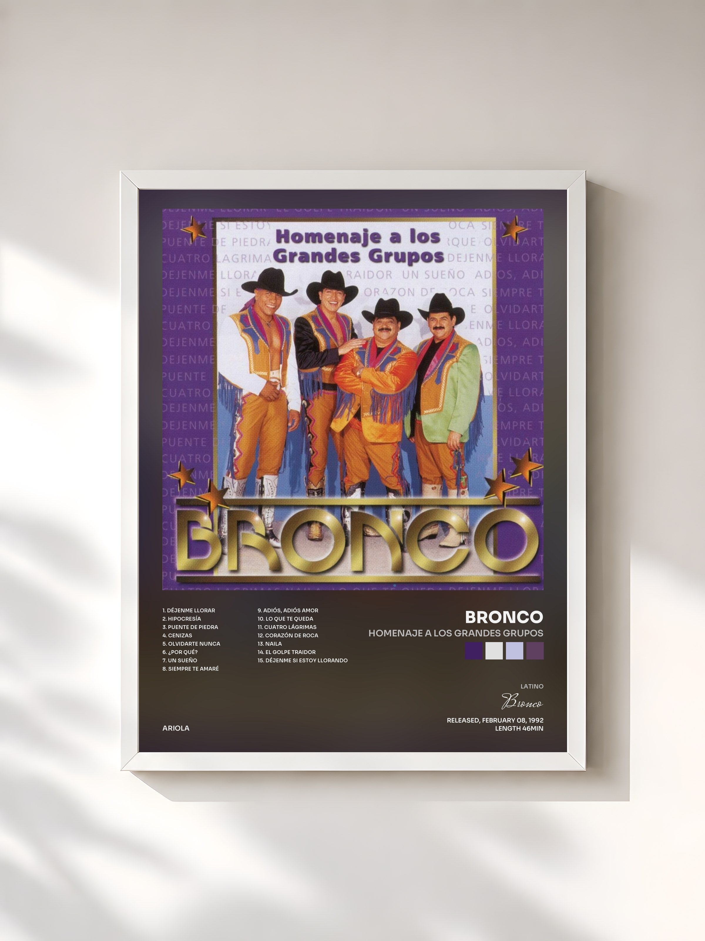 #blanc Tableau de l'album Homenaje A Los Grandes Grupos de Bronco, cadre blanc, imprimé et encadré en France