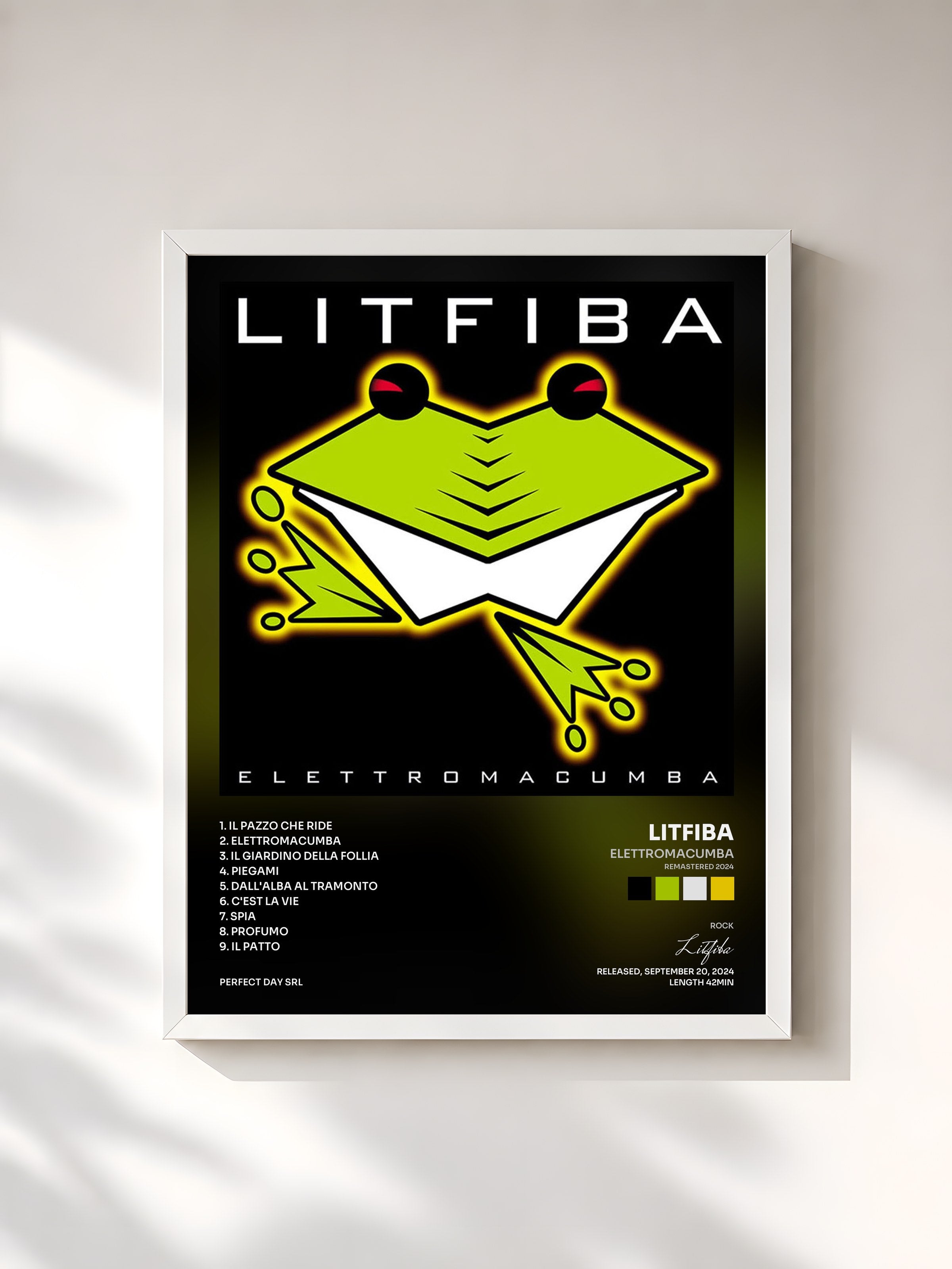 #blanc Tableau de l'album Elettromacumba (Remastered 2024) de Litfiba, cadre blanc, imprimé et encadré en France