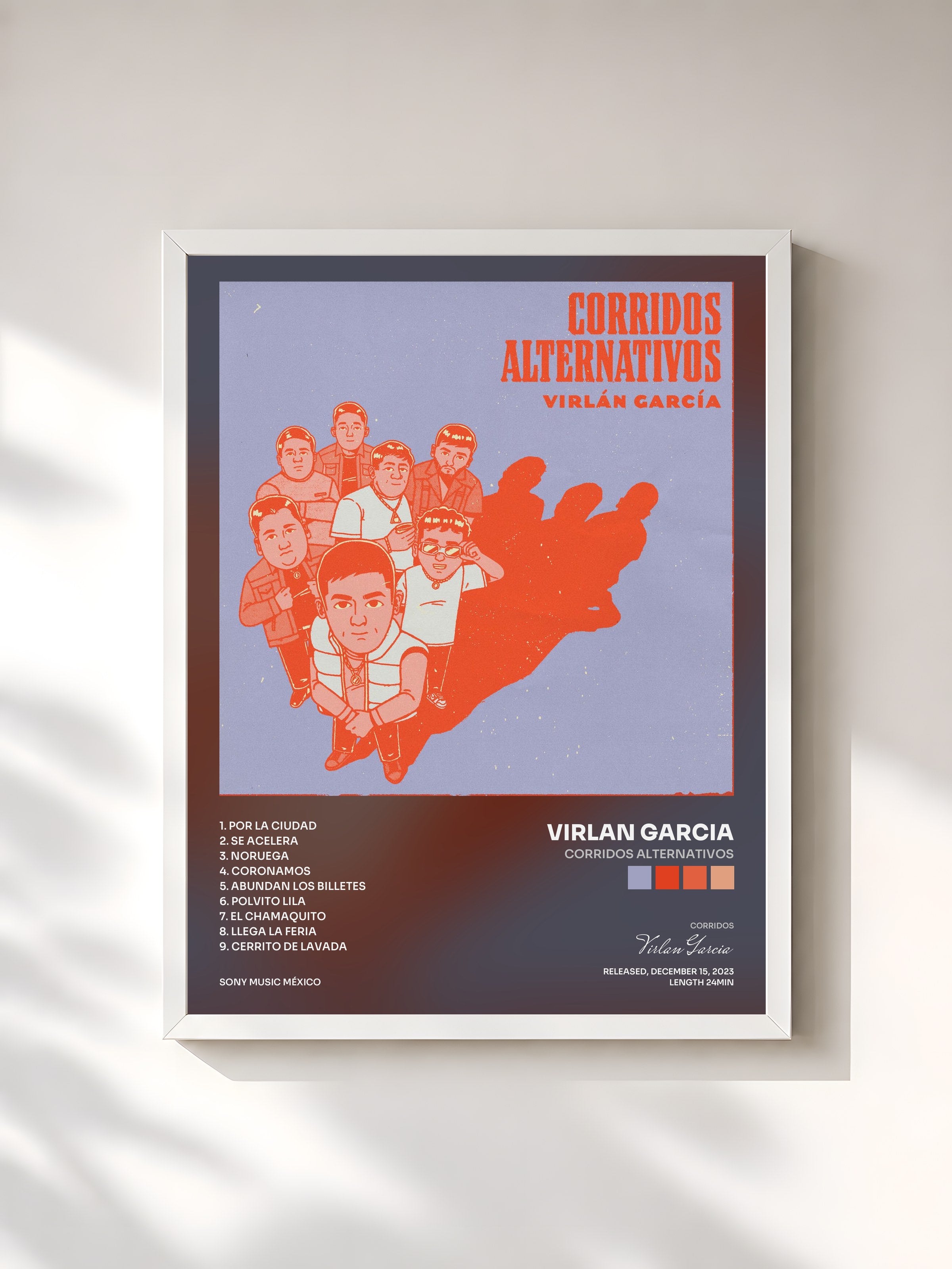 #blanc Tableau de l'album Corridos Alternativos de Virlan Garcia, cadre blanc, imprimé et encadré en France