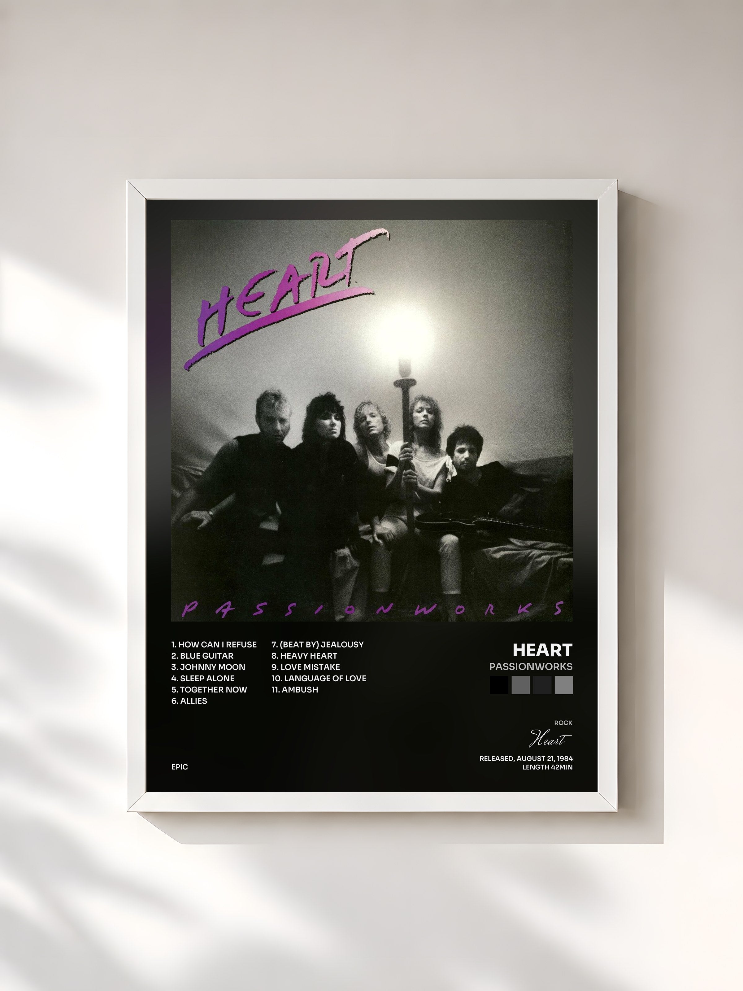 #blanc Tableau de l'album Passionworks de Heart, cadre blanc, imprimé et encadré en France