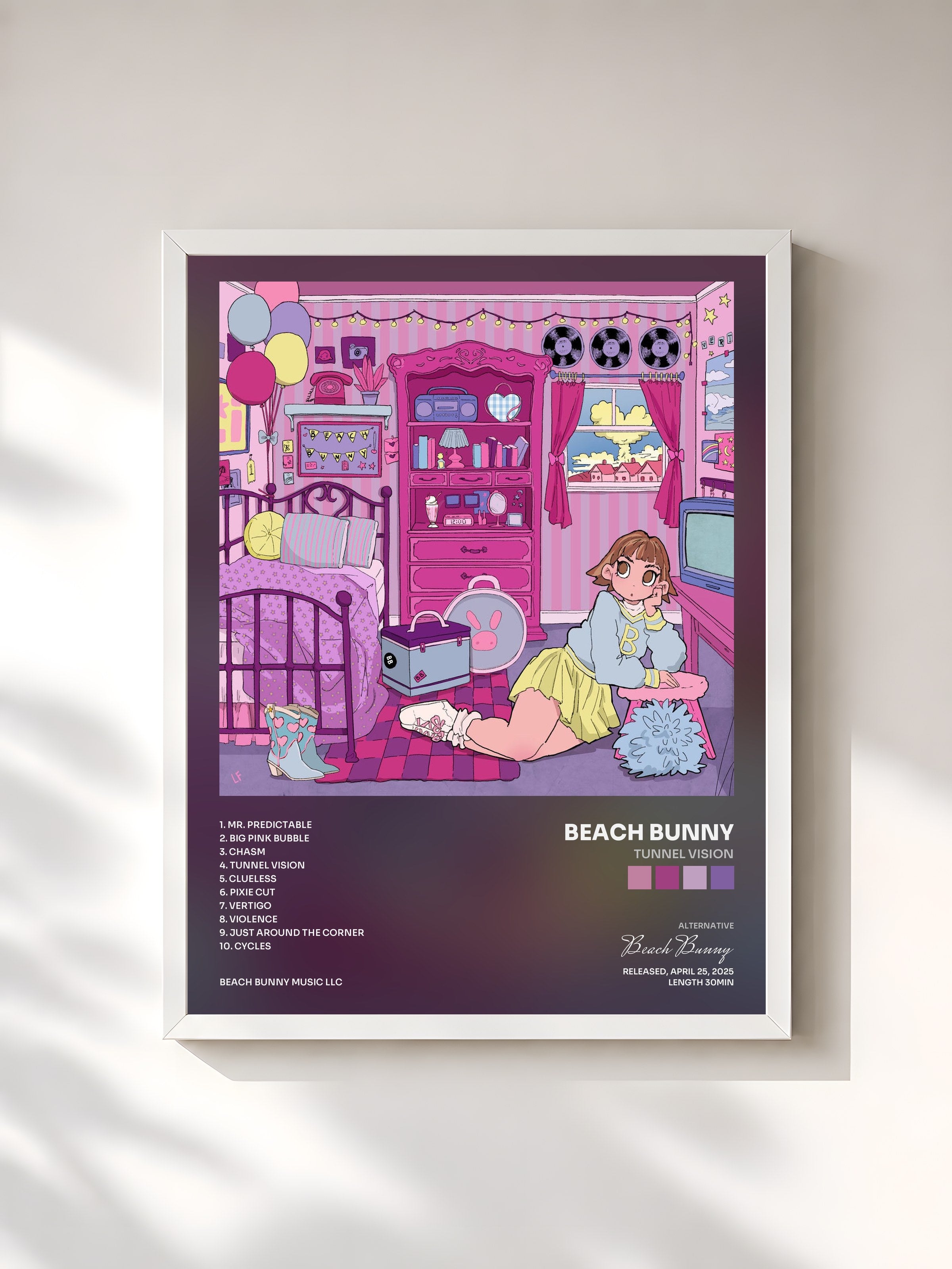 #blanc Tableau de l'album Tunnel Vision de Beach Bunny, cadre blanc, imprimé et encadré en France