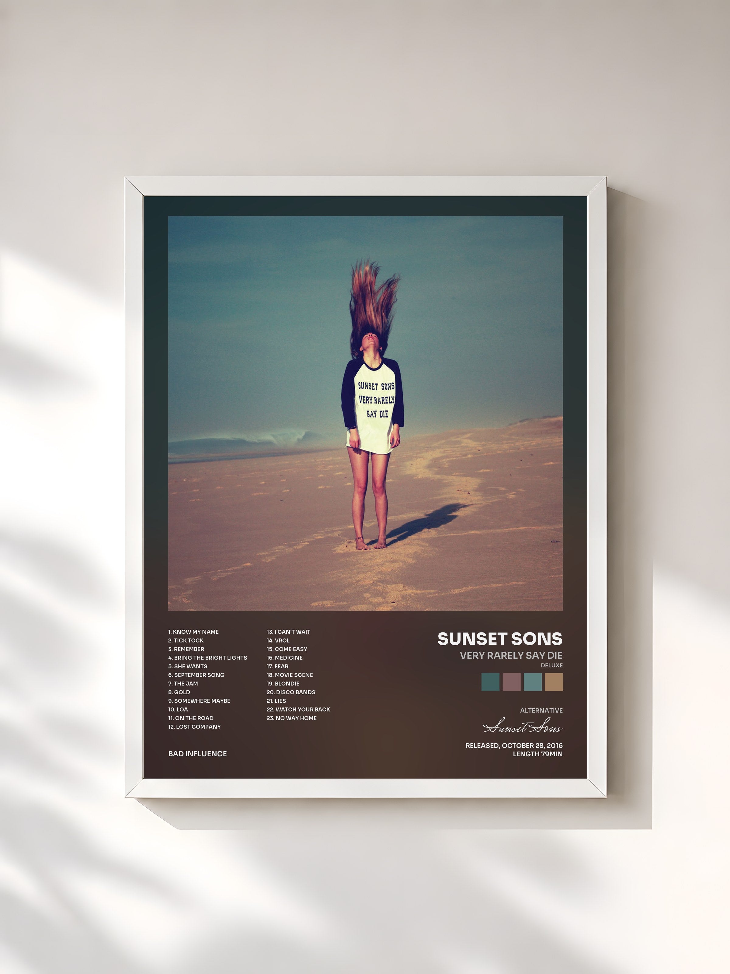 #blanc Tableau de l'album Very Rarely Say Die (Deluxe) de Sunset Sons, cadre blanc, imprimé et encadré en France