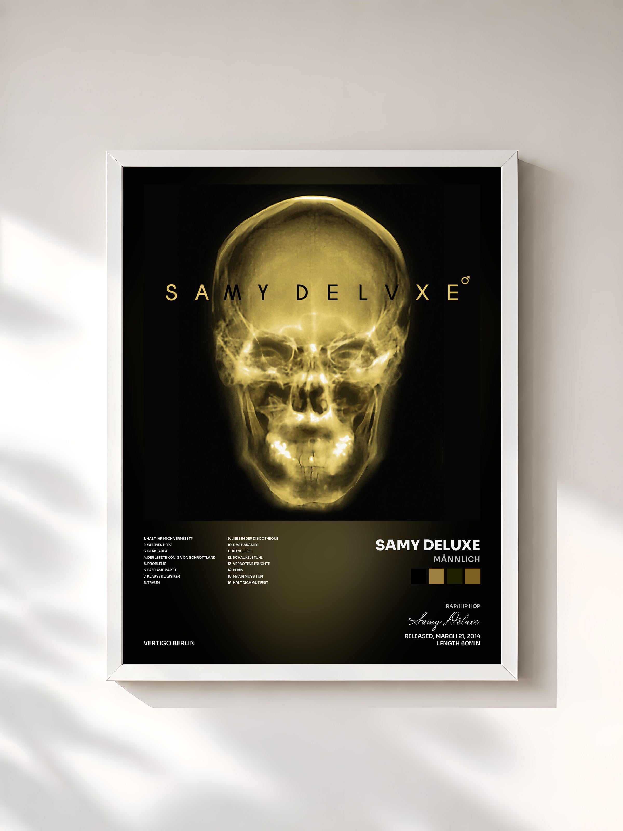 #blanc Tableau de l'album Männlich de Samy Deluxe, cadre blanc, imprimé et encadré en France