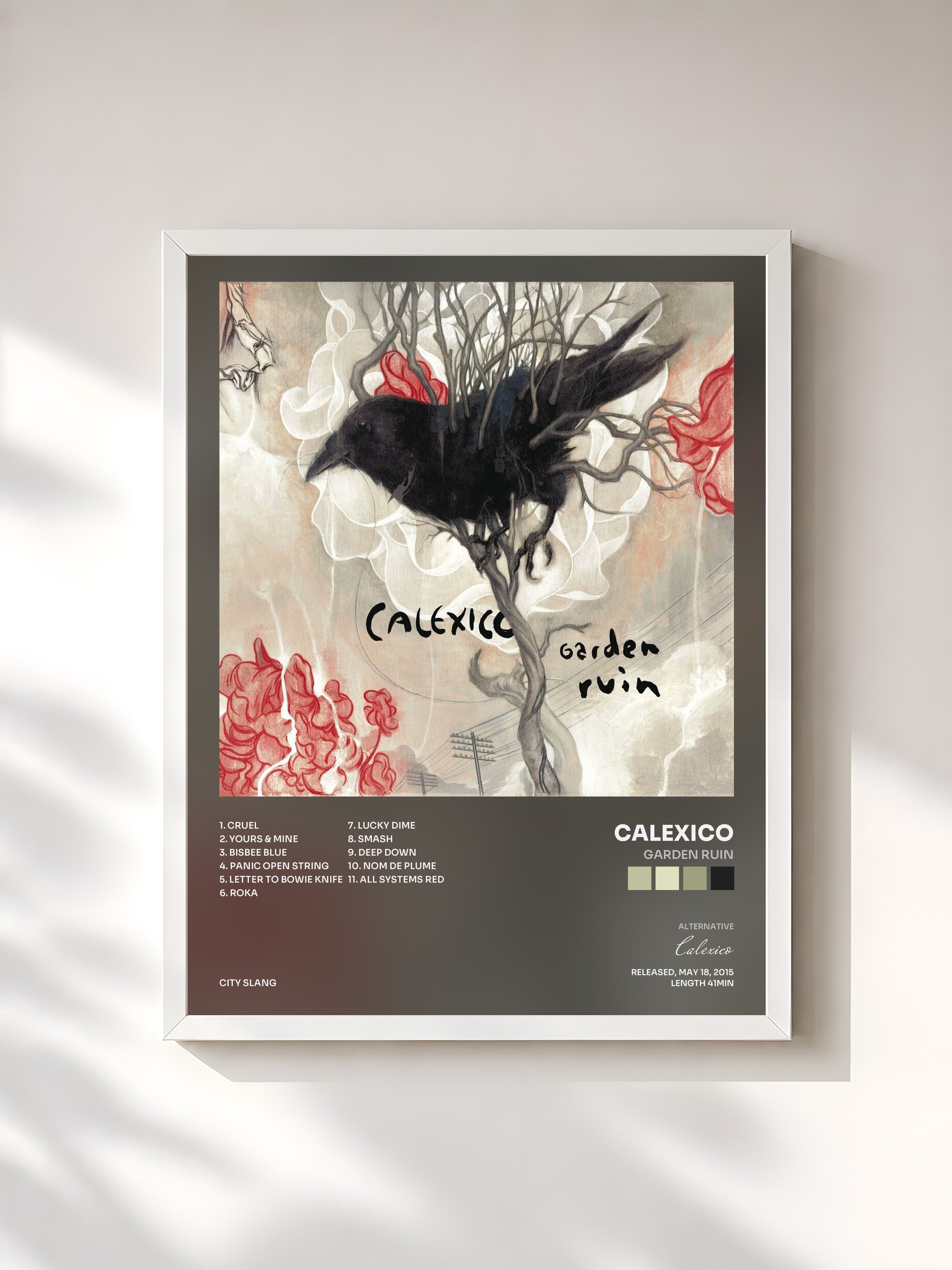 #blanc Tableau de l'album Garden Ruin de Calexico, cadre blanc, imprimé et encadré en France