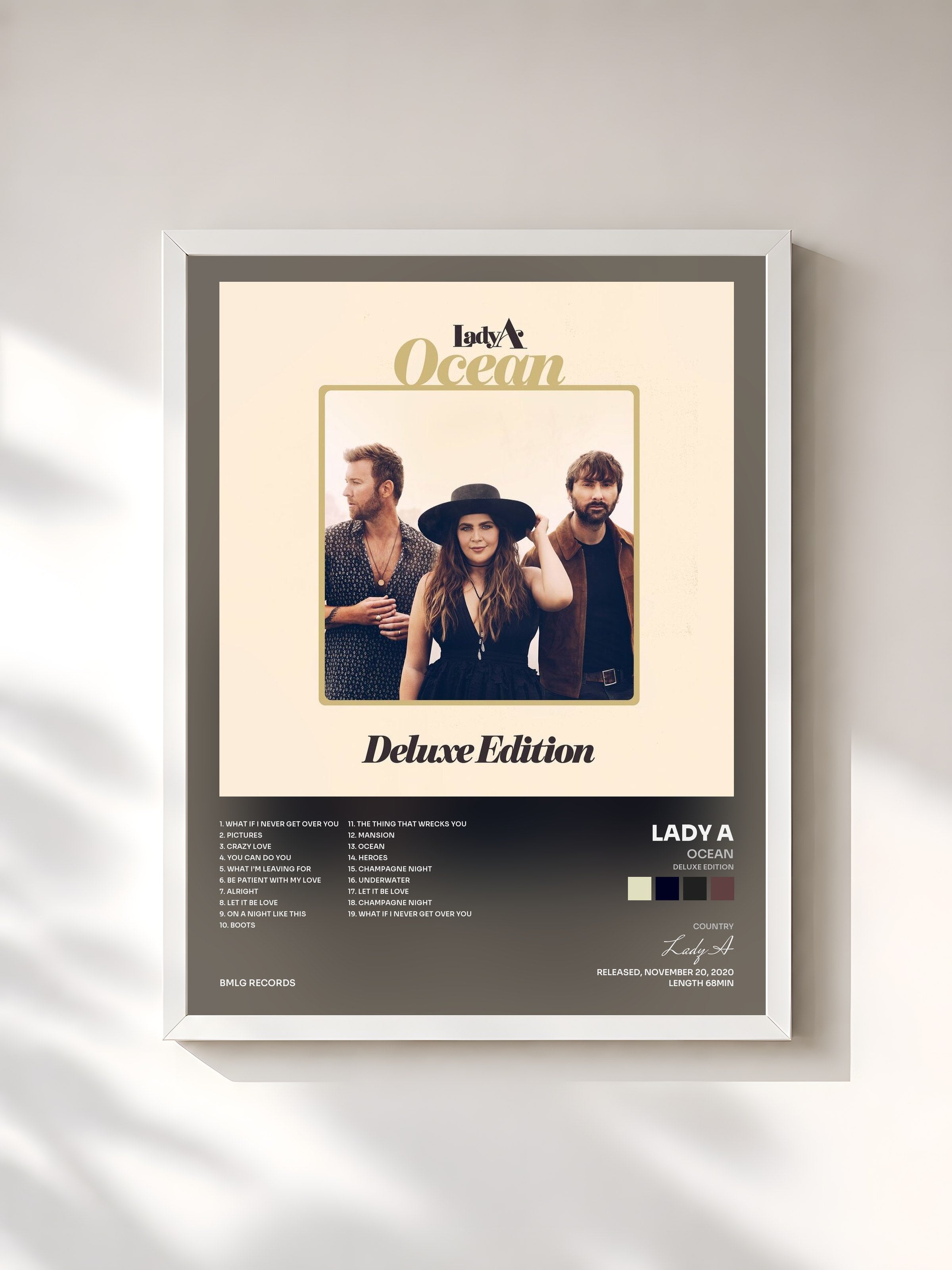 #blanc Tableau de l'album Ocean (Deluxe Edition) de Lady A, cadre blanc, imprimé et encadré en France