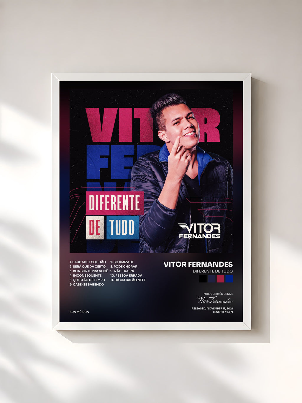 #blanc Tableau de l'album Diferente de Tudo de Vitor Fernandes, cadre blanc, imprimé et encadré en France