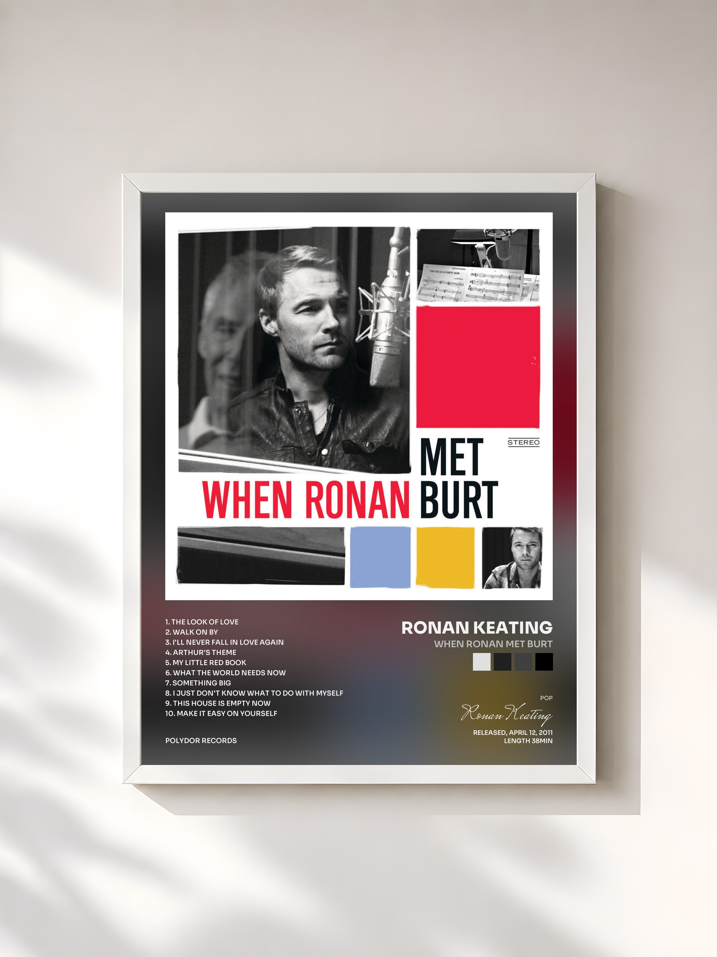 #blanc Tableau de l'album When Ronan Met Burt de Ronan Keating, cadre blanc, imprimé et encadré en France