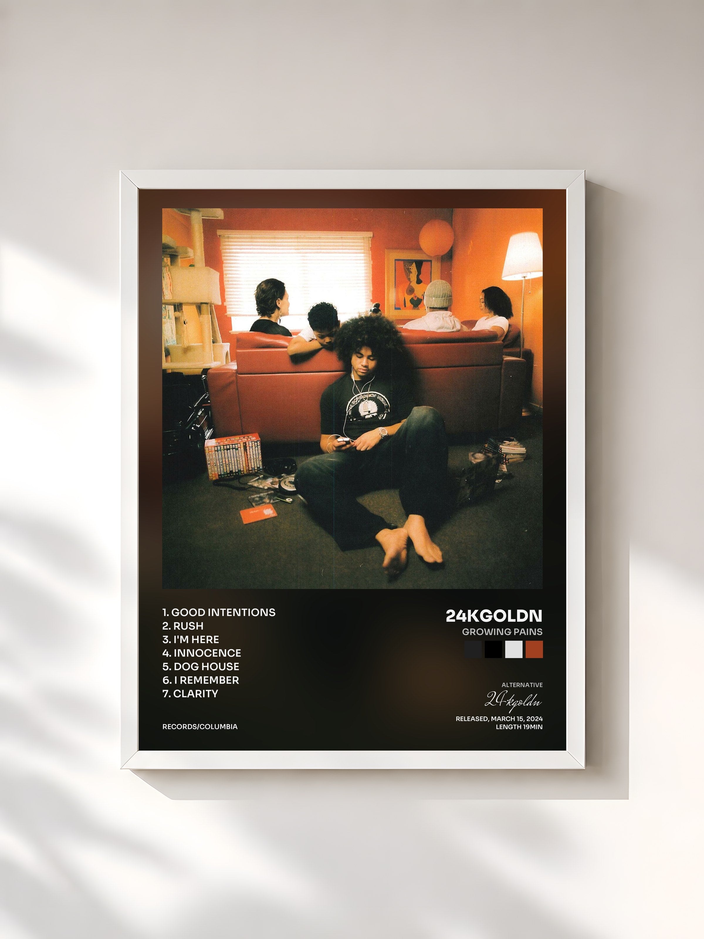 #blanc Tableau de l'album Growing Pains de 24kgoldn, cadre blanc, imprimé et encadré en France