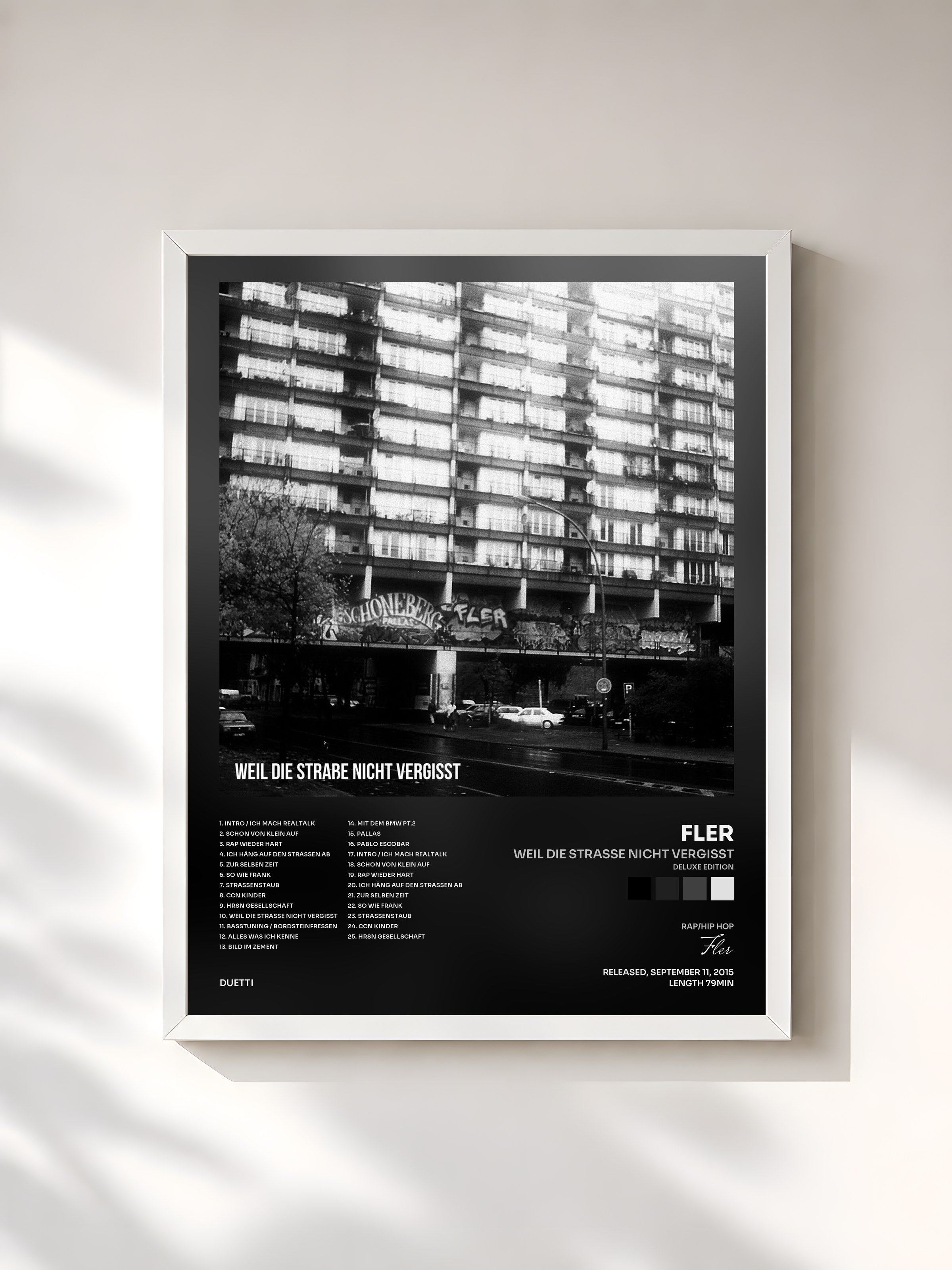 #blanc Tableau de l'album Weil die Straße nicht vergisst (Deluxe Edition) de Fler, cadre blanc, imprimé et encadré en France