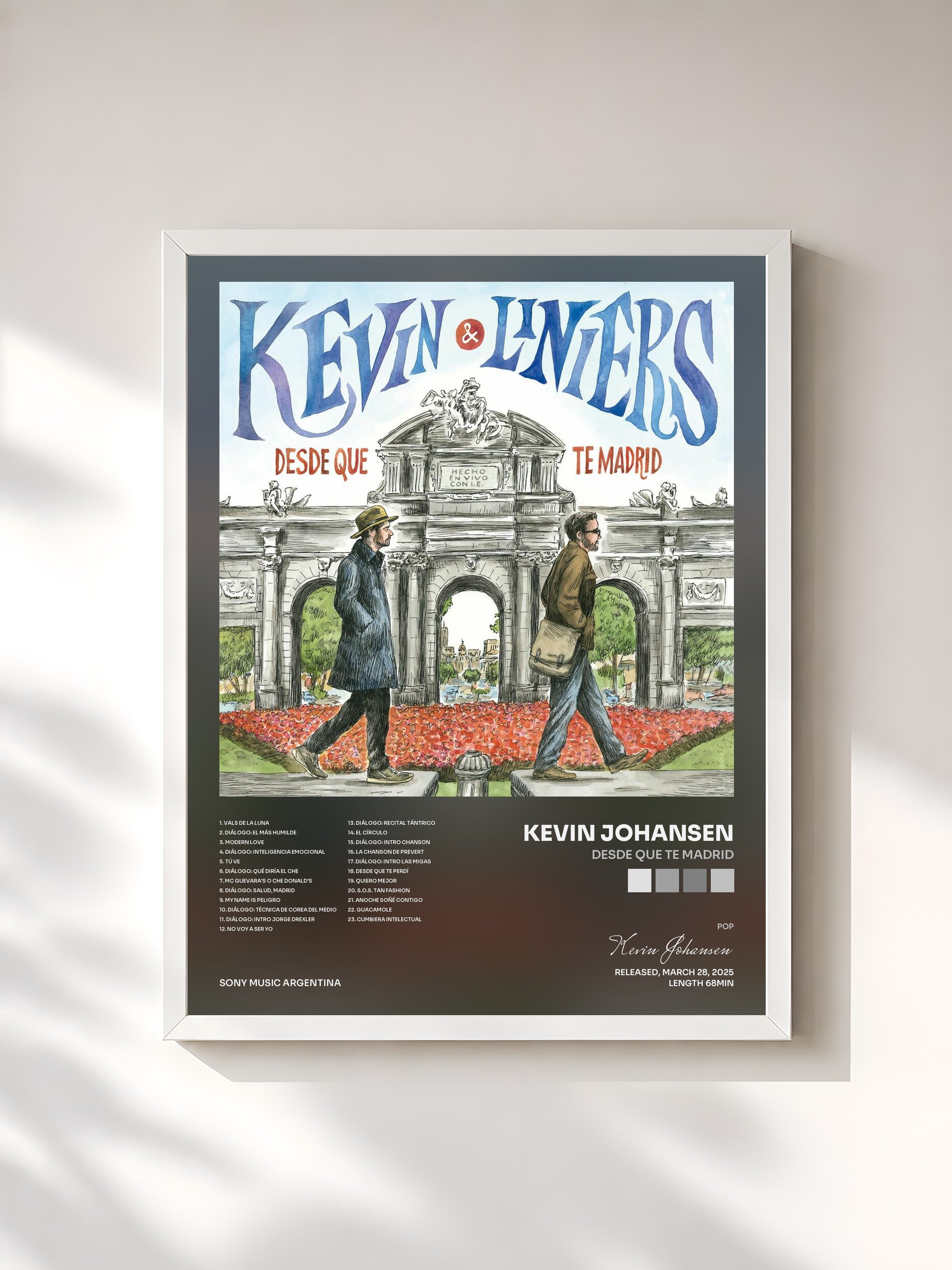 #blanc Tableau de l'album Desde Que Te Madrid de Kevin Johansen, cadre blanc, imprimé et encadré en France