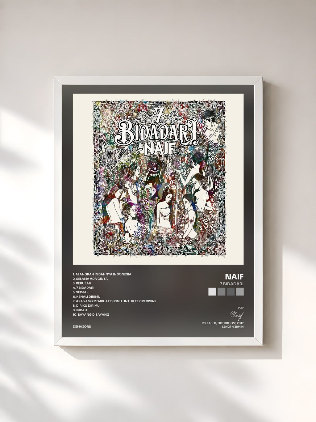 #blanc Tableau de l'album 7 Bidadari de Naif, cadre blanc, imprimé et encadré en France