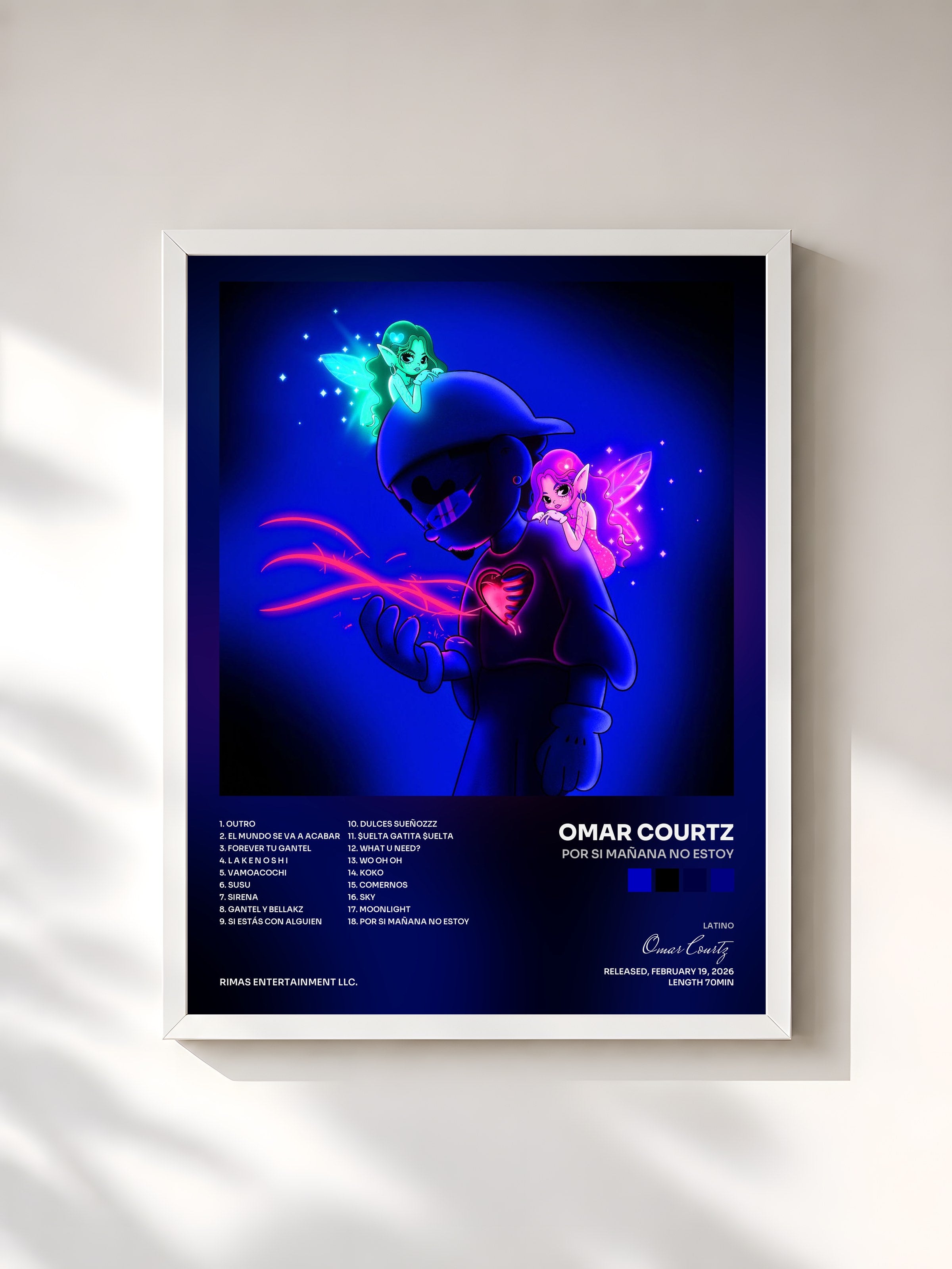 #blanc Tableau de l'album POR SI MAÑANA NO ESTOY de Omar Courtz, cadre blanc, imprimé et encadré en France