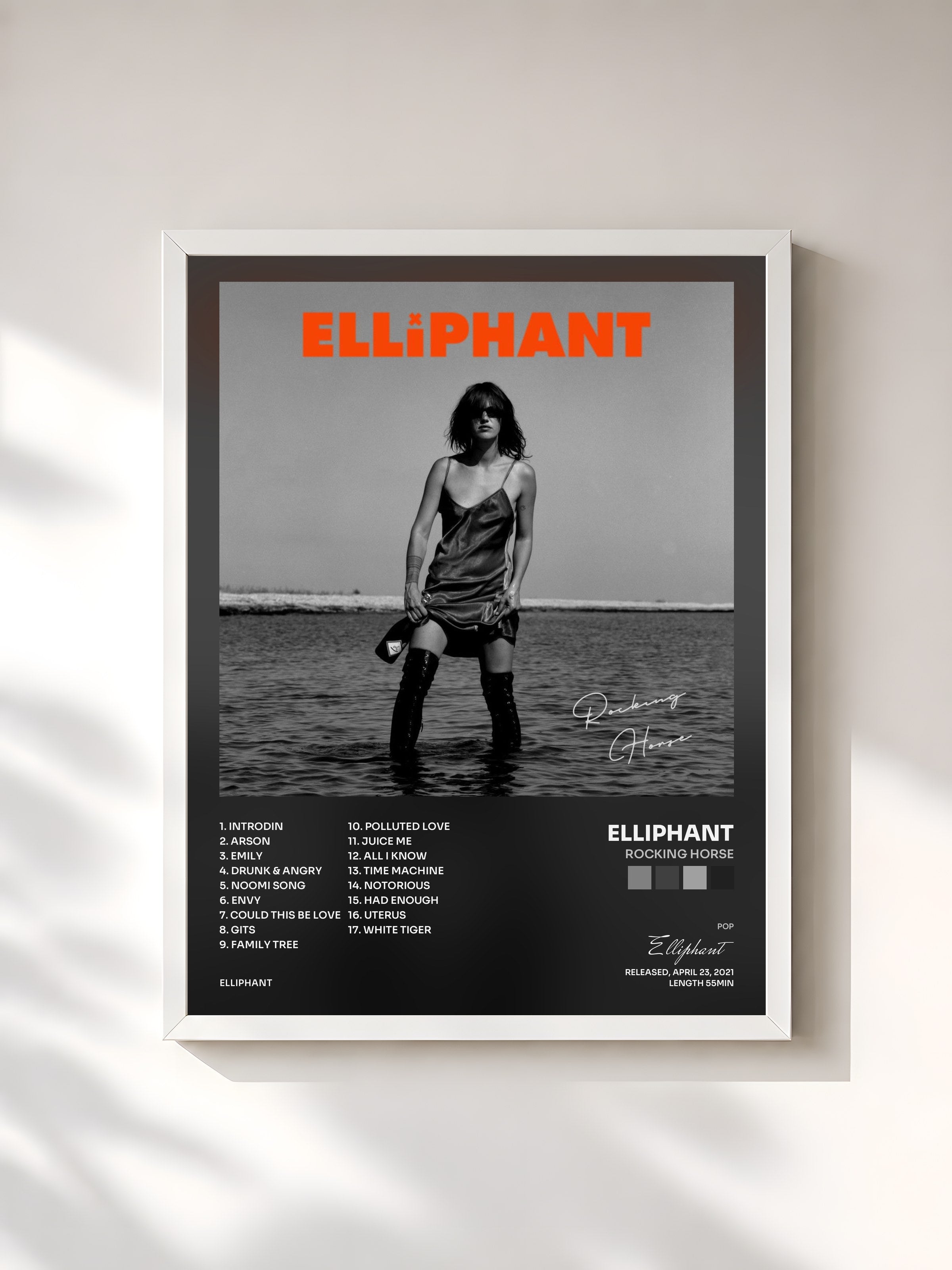 #blanc Tableau de l'album Rocking Horse de Elliphant, cadre blanc, imprimé et encadré en France