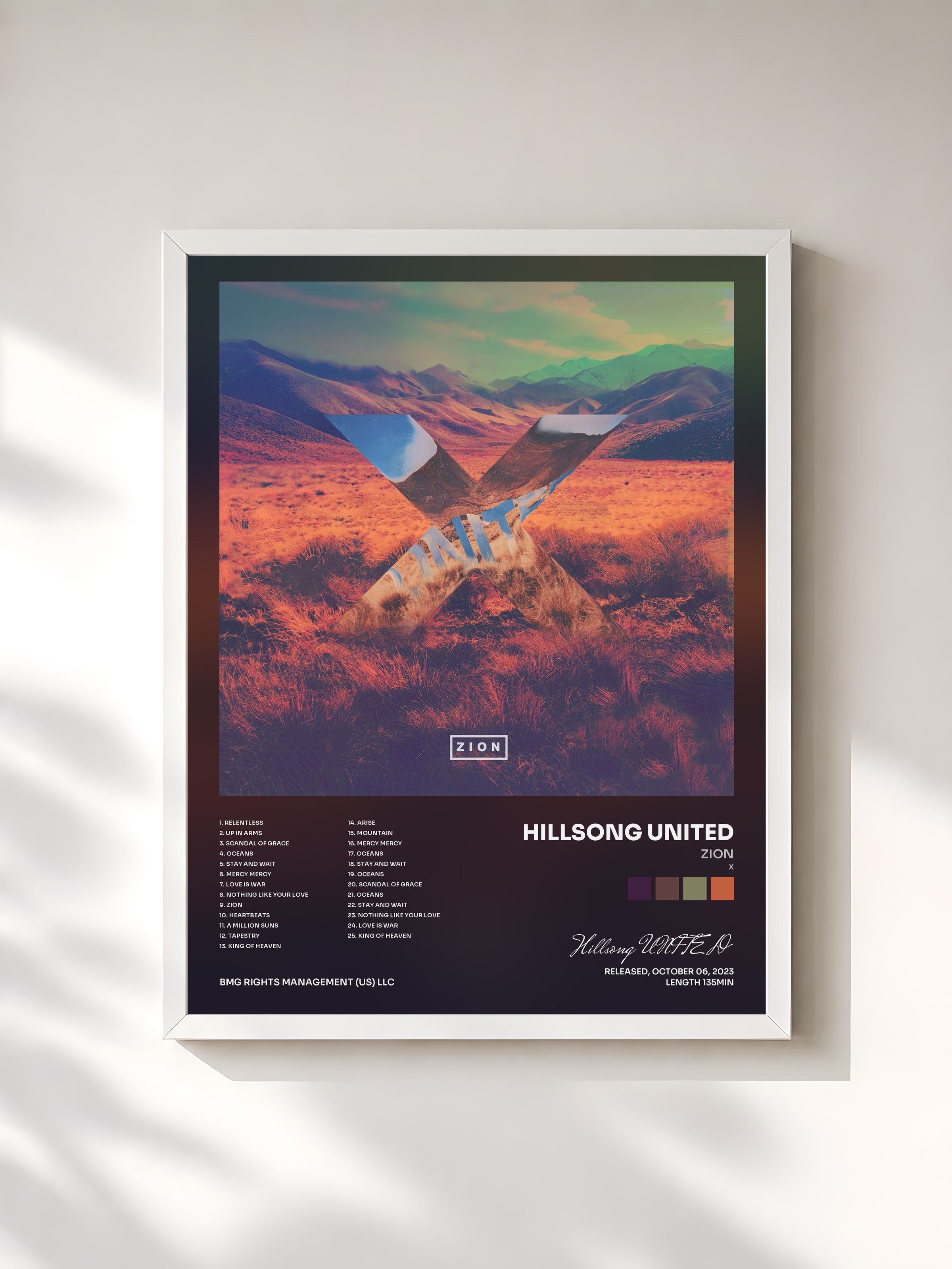 #blanc Tableau de l'album Zion (X) de Hillsong UNITED, cadre blanc, imprimé et encadré en France