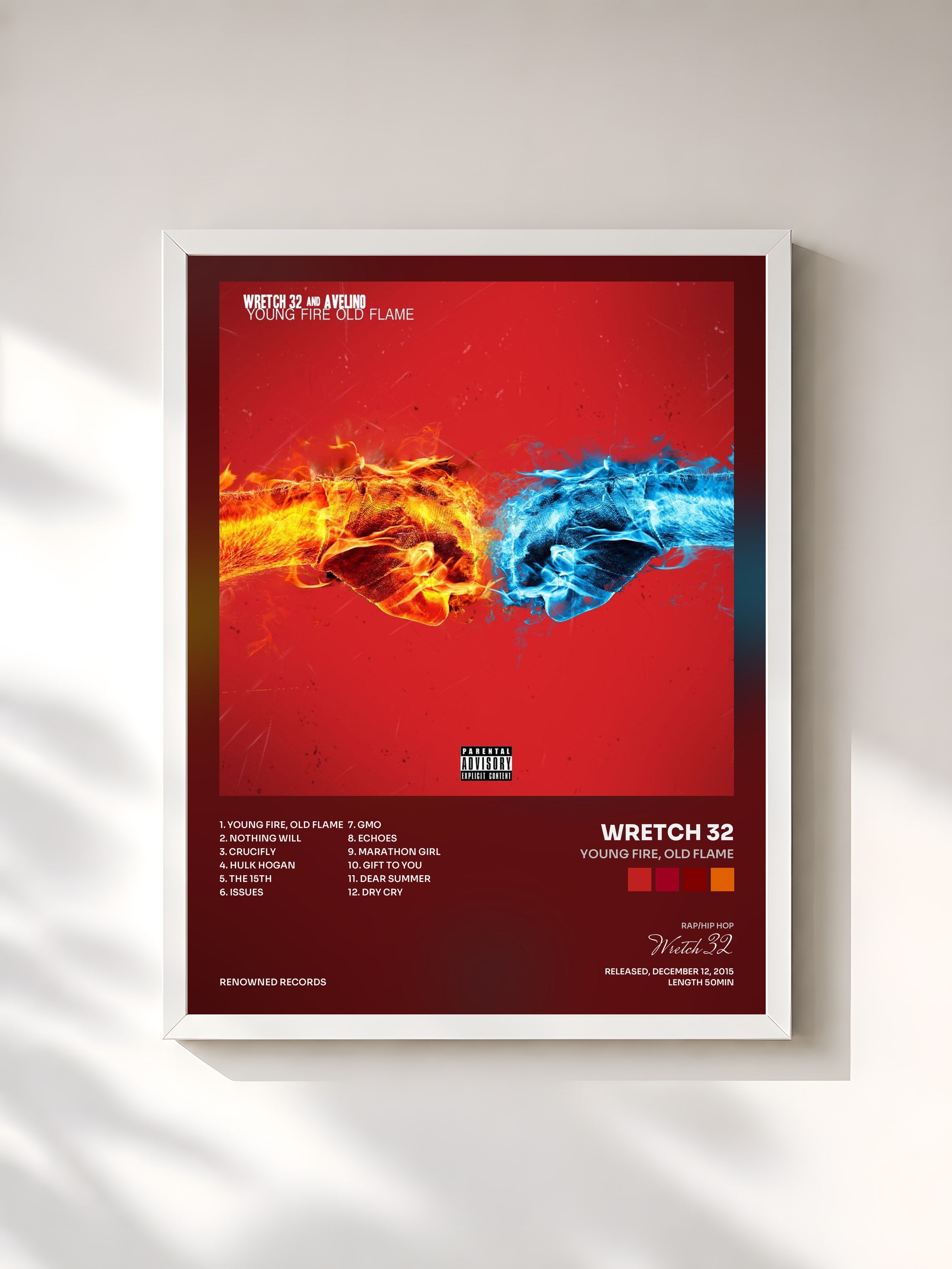 #blanc Tableau de l'album Young Fire, Old Flame de Wretch 32, cadre blanc, imprimé et encadré en France