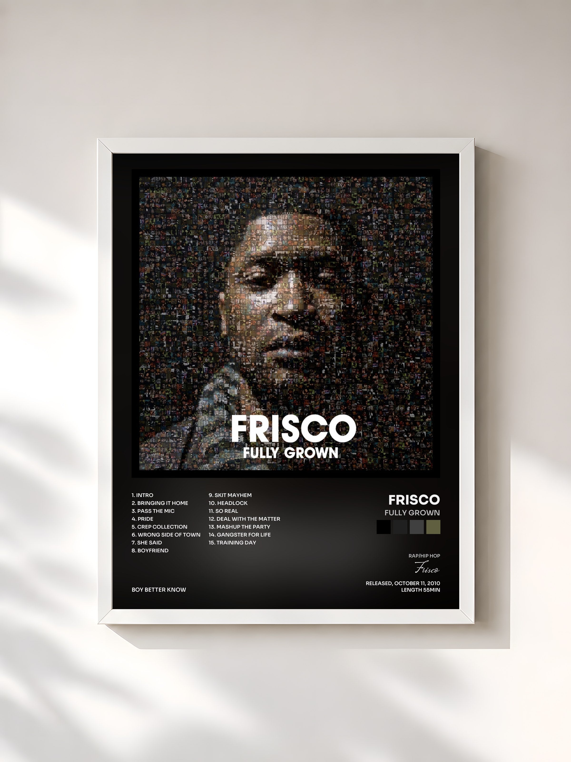#blanc Tableau de l'album Fully Grown de Frisco, cadre blanc, imprimé et encadré en France