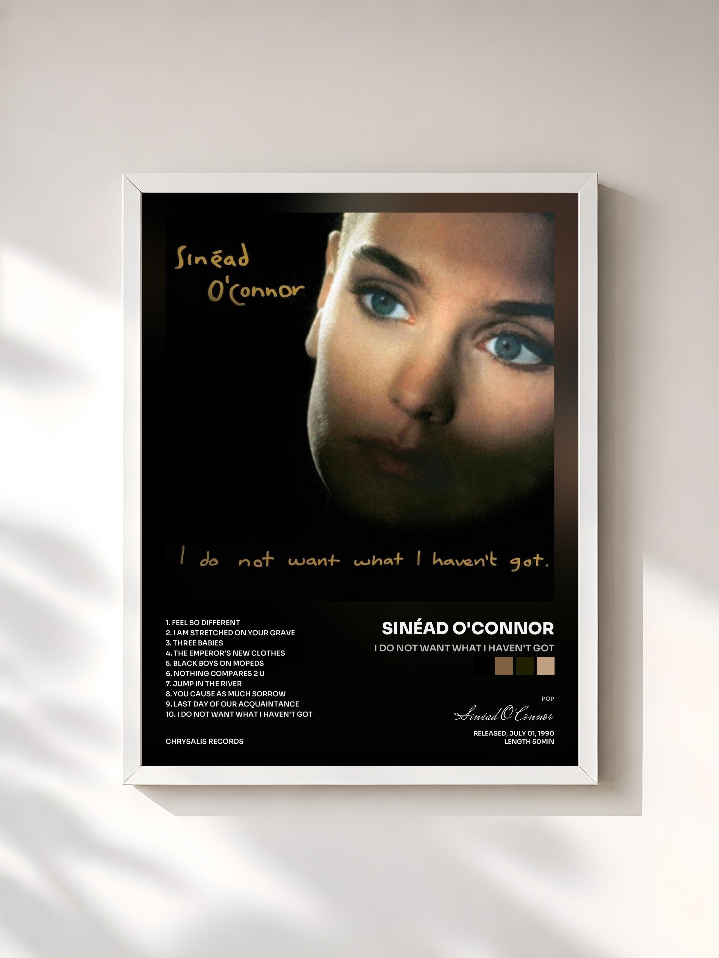 #blanc Tableau de l'album I Do Not Want What I Haven't Got de Sinéad O'Connor, cadre blanc, imprimé et encadré en France