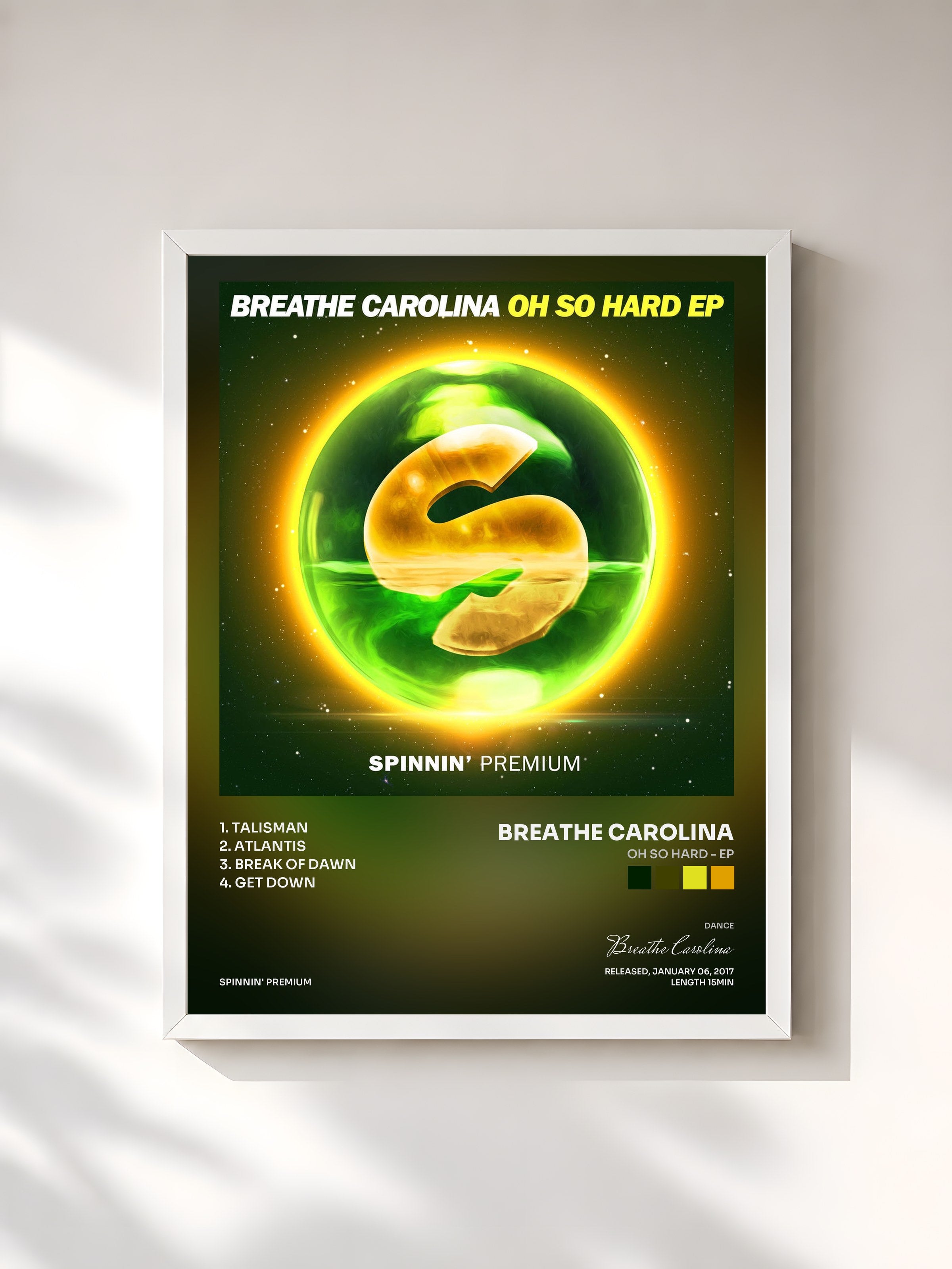 #blanc Tableau de l'album Oh So Hard - EP de Breathe Carolina, cadre blanc, imprimé et encadré en France