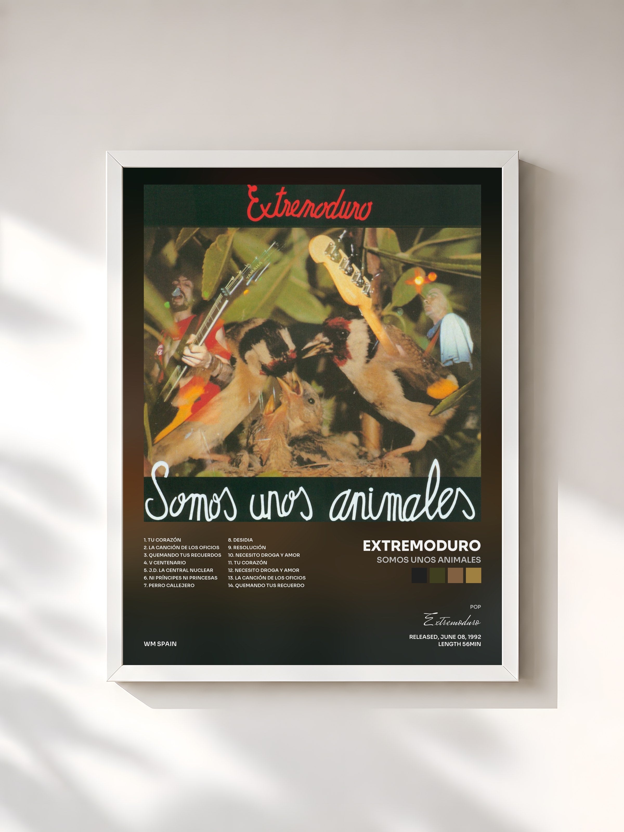 #blanc Tableau de l'album Somos Unos Animales de Extremoduro, cadre blanc, imprimé et encadré en France