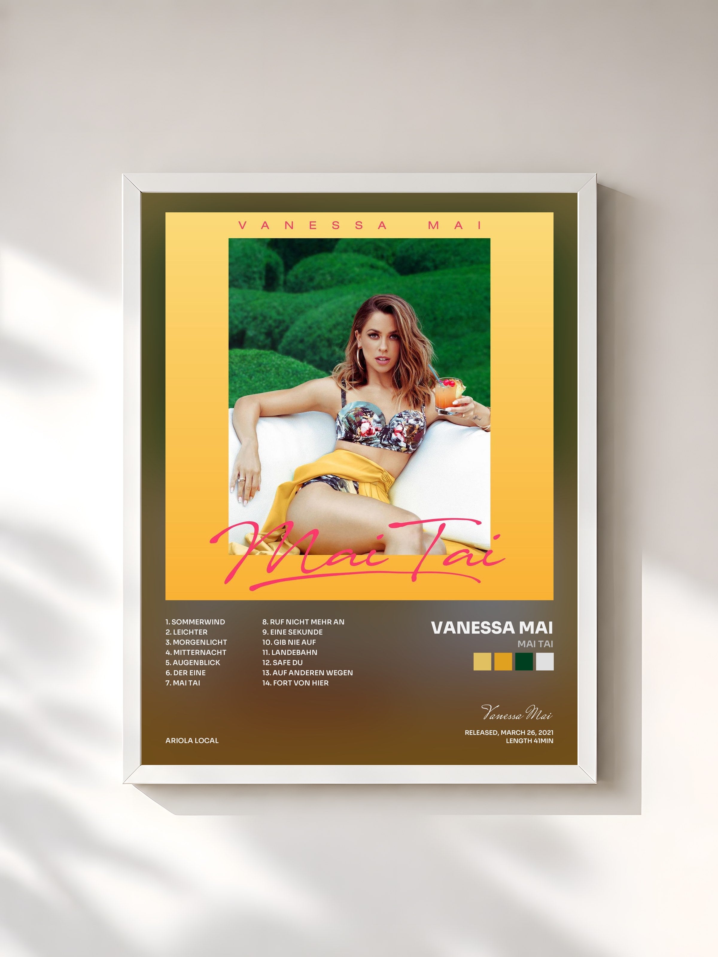 #blanc Tableau de l'album Mai Tai de Vanessa Mai, cadre blanc, imprimé et encadré en France