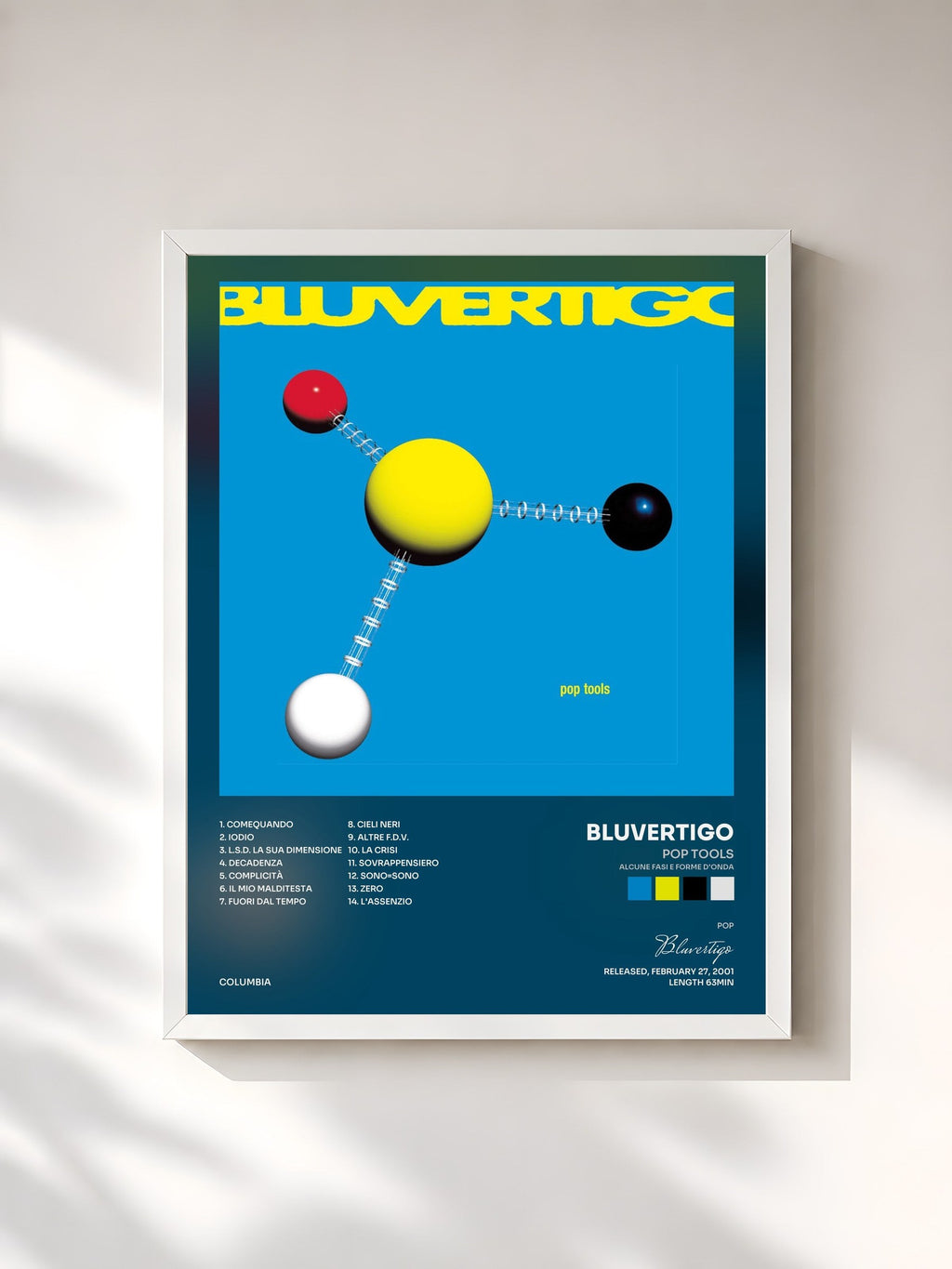 #blanc Tableau de l'album Pop Tools (Alcune Fasi e Forme d'Onda) de Bluvertigo, cadre blanc, imprimé et encadré en France