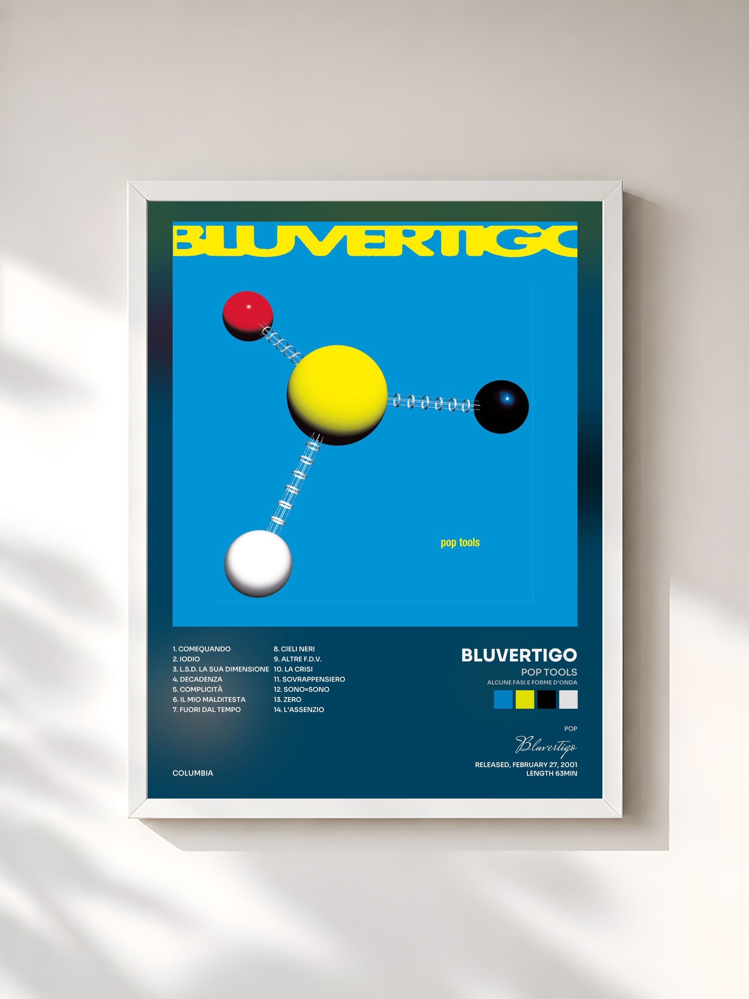 #blanc Tableau de l'album Pop Tools (Alcune Fasi e Forme d'Onda) de Bluvertigo, cadre blanc, imprimé et encadré en France