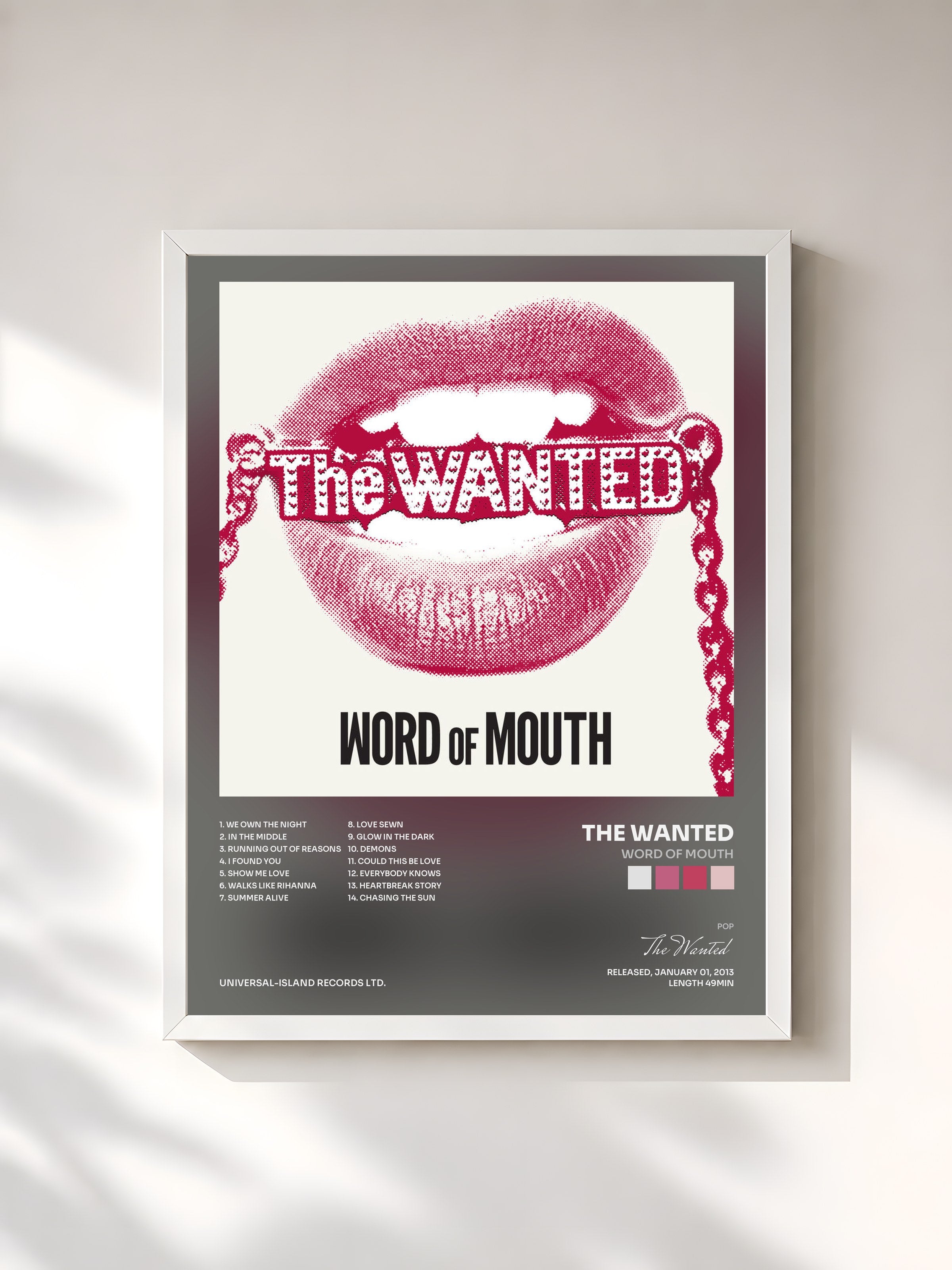 #blanc Tableau de l'album Word Of Mouth de The Wanted, cadre blanc, imprimé et encadré en France