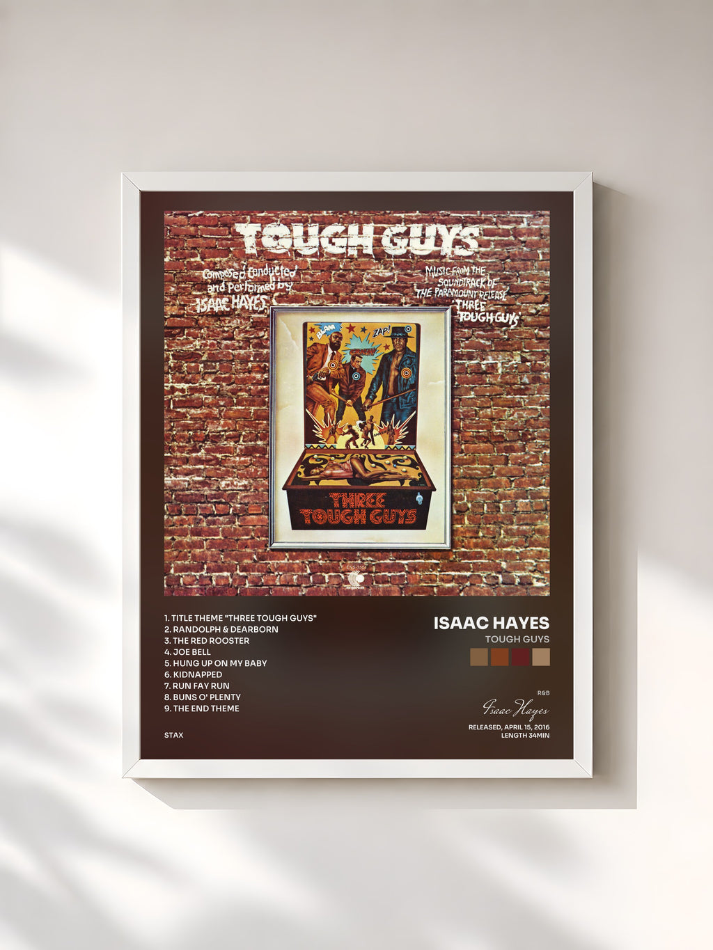 #blanc Tableau de l'album Tough Guys de Isaac Hayes, cadre blanc, imprimé et encadré en France