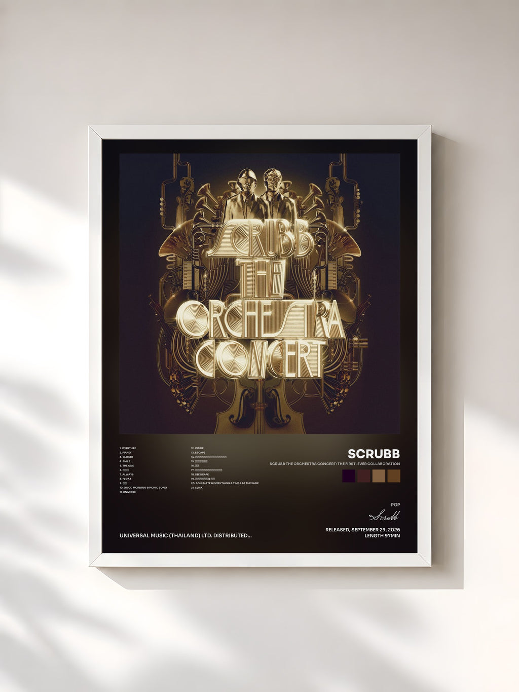 #blanc Tableau de l'album SCRUBB The Orchestra Concert: The First-Ever Collaboration de Scrubb, cadre blanc, imprimé et encadré en France