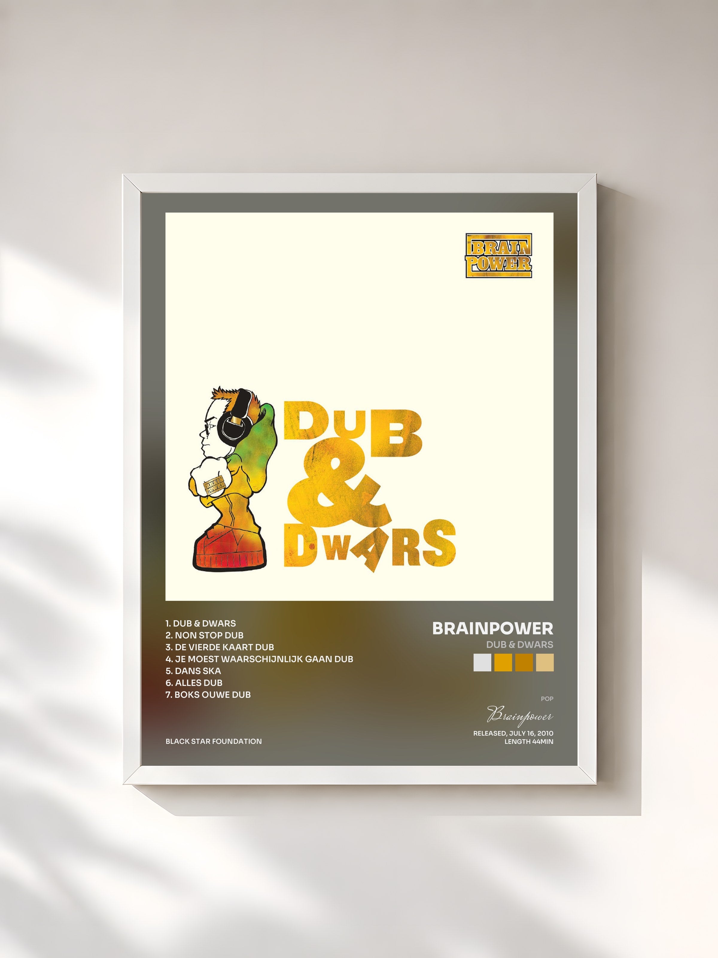 #blanc Tableau de l'album Dub & Dwars de Brainpower, cadre blanc, imprimé et encadré en France